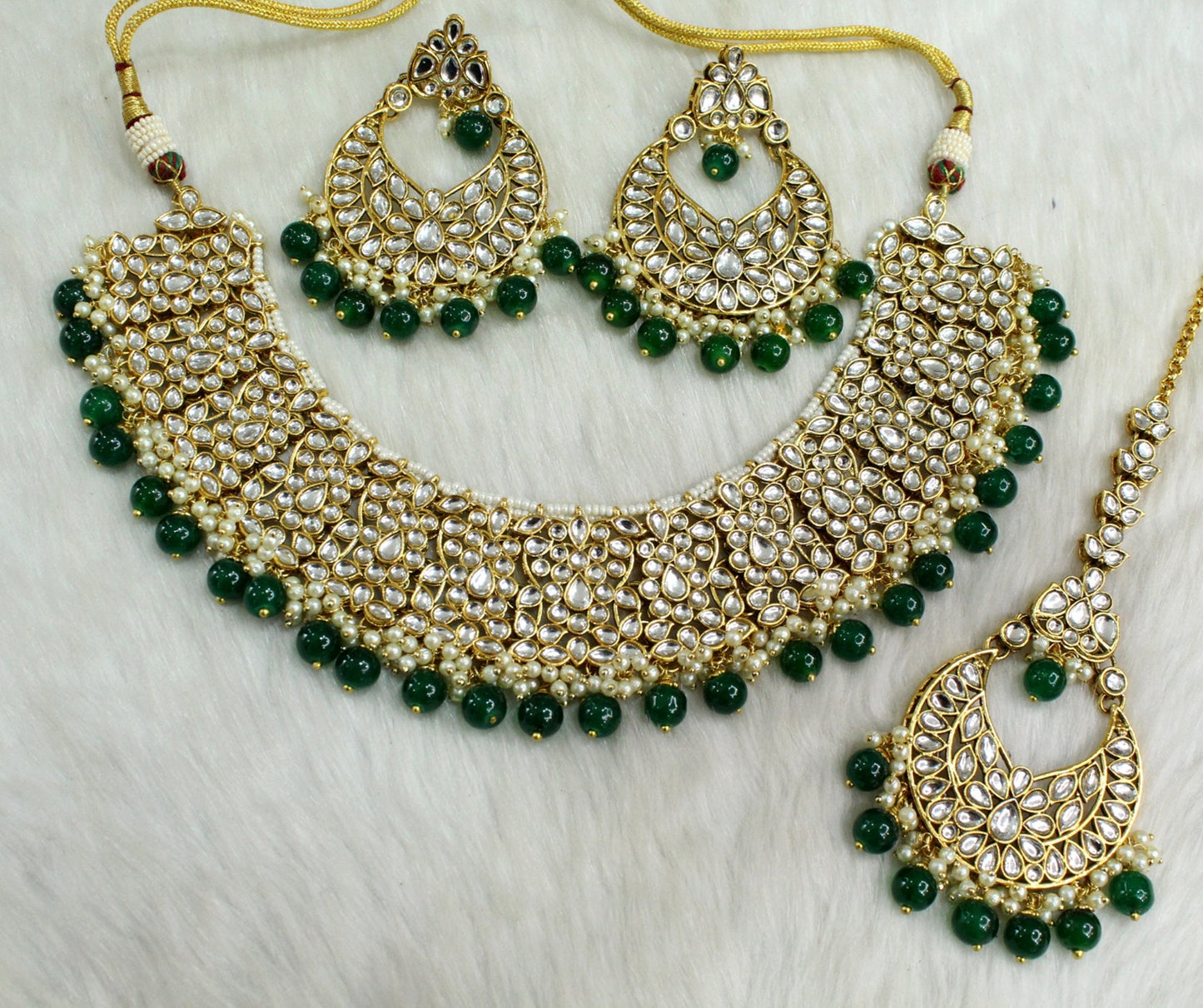 Indian Jewellery/Bridal Gold white, green, Pink Kundan necklace new Set/