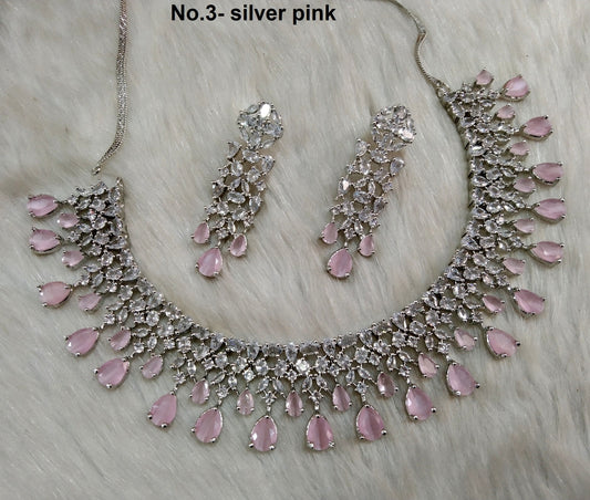 Cubic Zirconia Diamond necklace Earrings set,rose gold,salman raah silver Bridal necklace earrings jewellery statement necklace set CZ