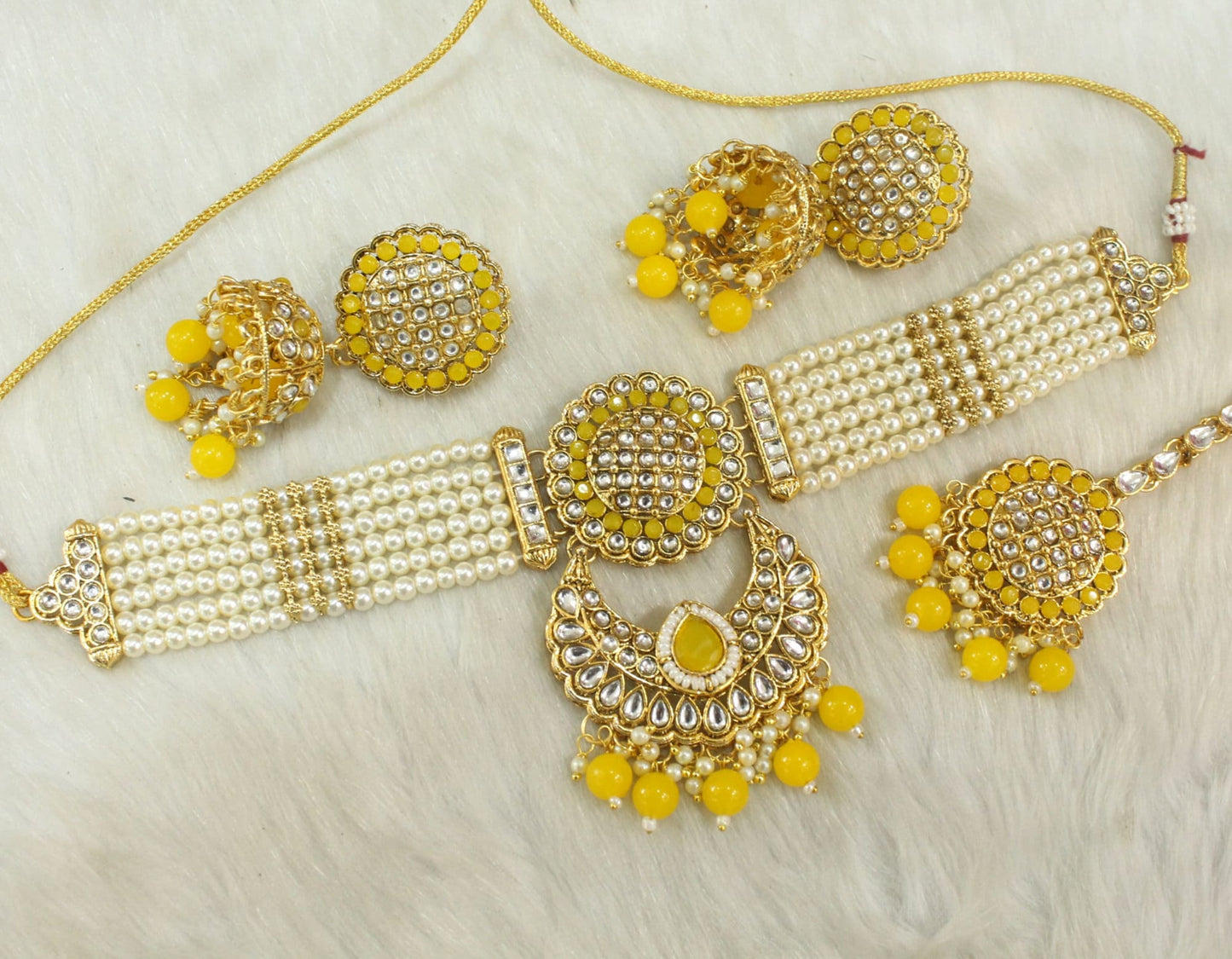 Indian Jewellery Kundan choker set Necklace Set/Bollywood gold yellow, firoji kundan choker Jewellery Set