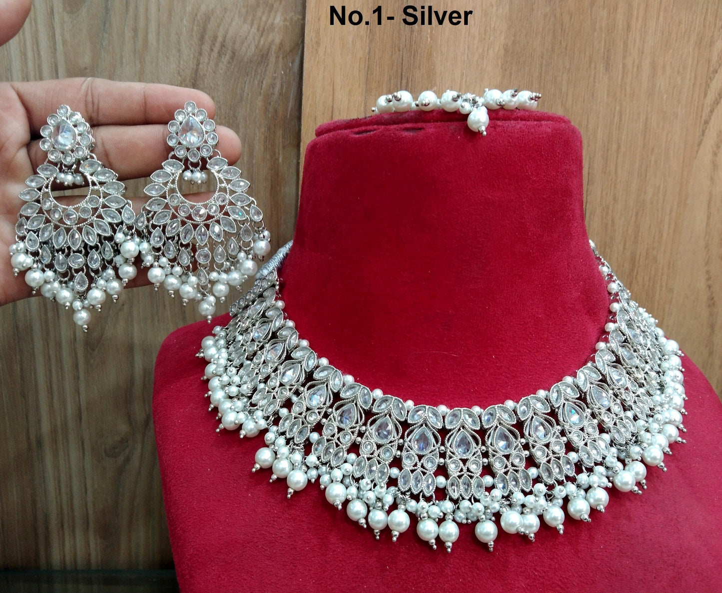 Silver Necklace Set/Silver White Bollywood Necklace Set/Bridesmaid necklace Wedding Jewellery set/Women Necklace Set/Gift for her