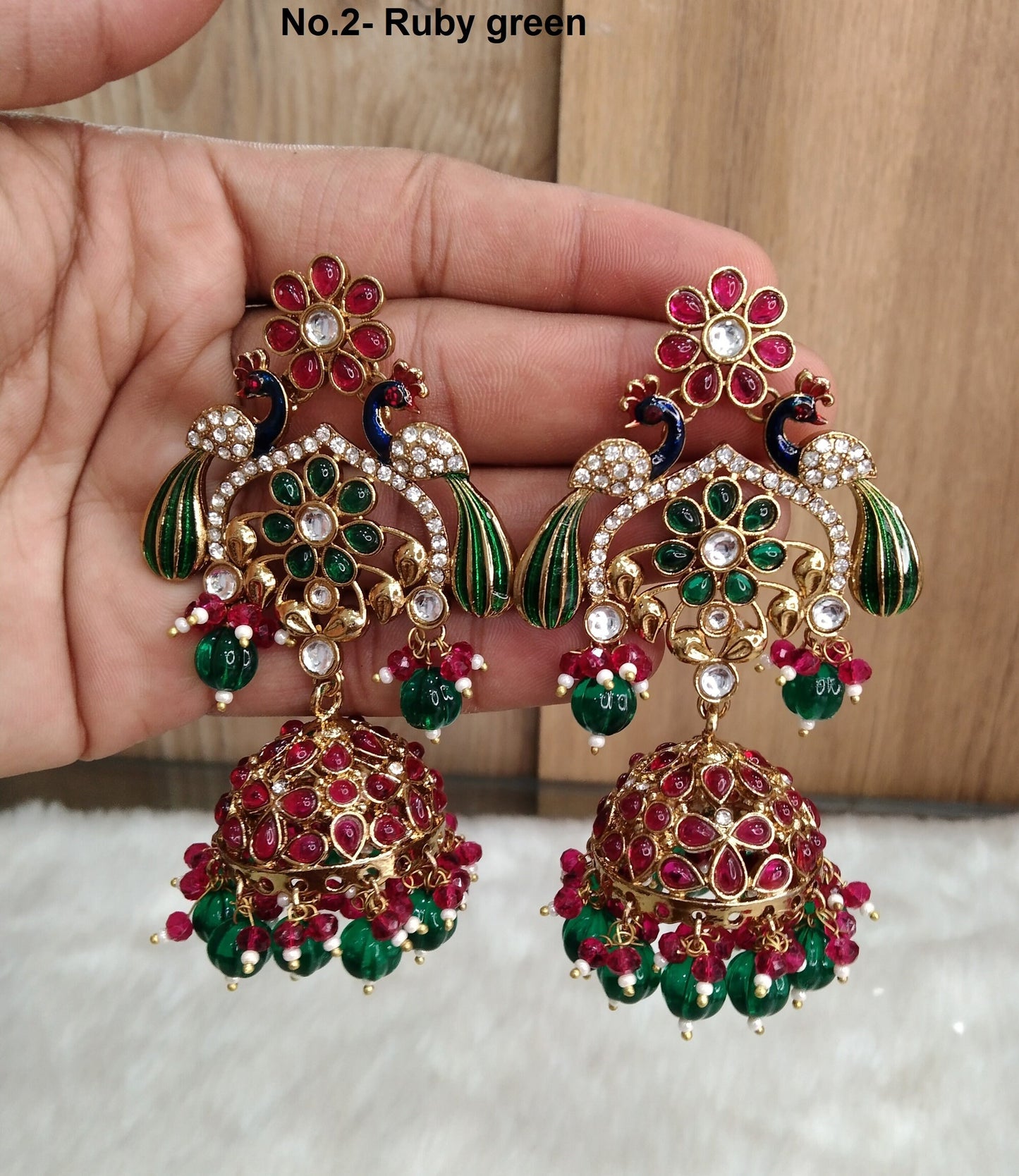 Indian Jhumka Earrings Jewelry/Punjabi Gold Wedding Indian Jewelry ,ruby green, peach Jhumka Indain asia Earrings