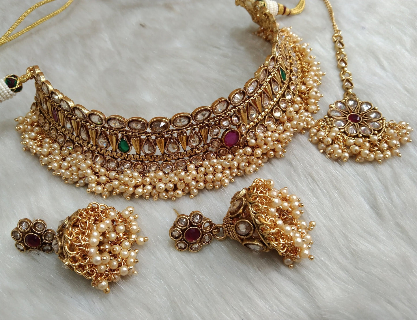 Indian Gold Jewellery Necklace Set choker set/ Bollywood Style Gold Finish South Indian bridal Jewellery