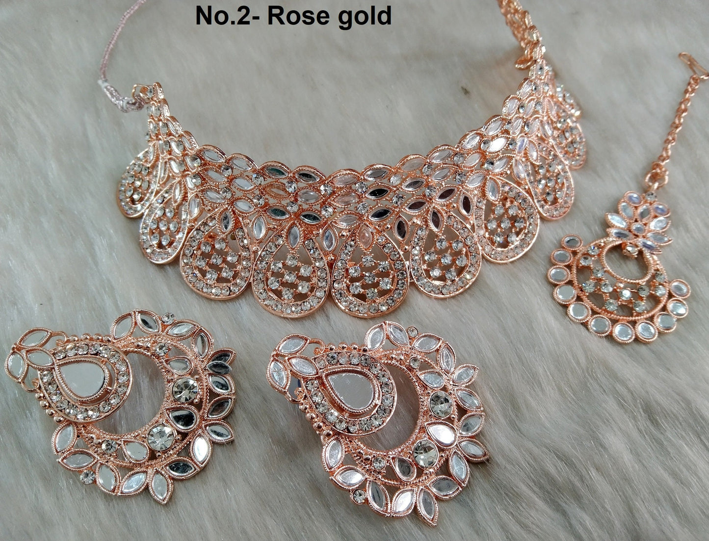 Buy Choker Set /Gold choker Mirror Necklace Set/ Bollywood Necklace Set/Indian Rose gold choker set/Gold Bridesmaid Jewellery/Women Necklace