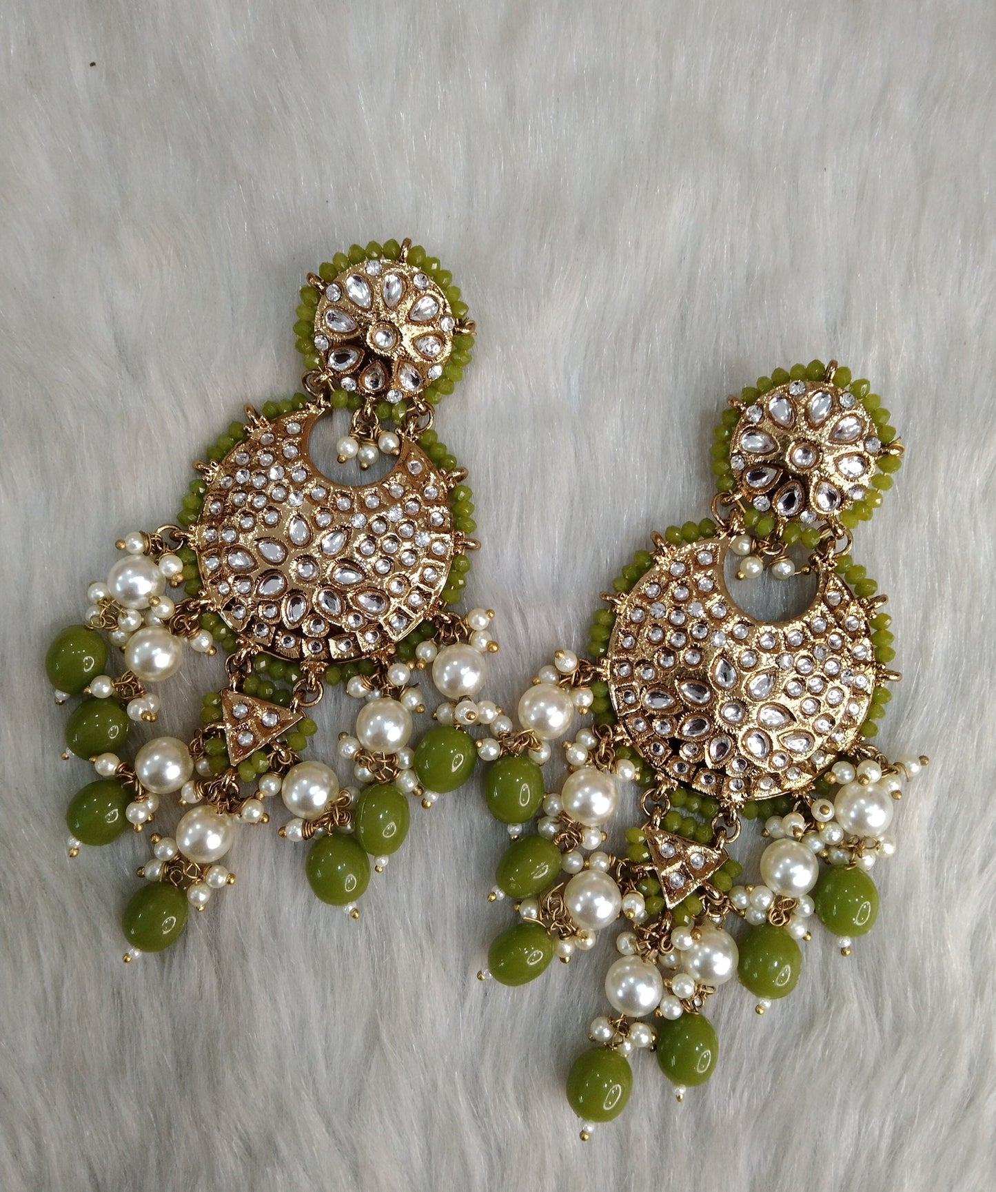 Indian Jewellery/Gold Indian Earrings Tikka Set/Indian Green, olive, pink chand balli Earrings amtee Jewellery