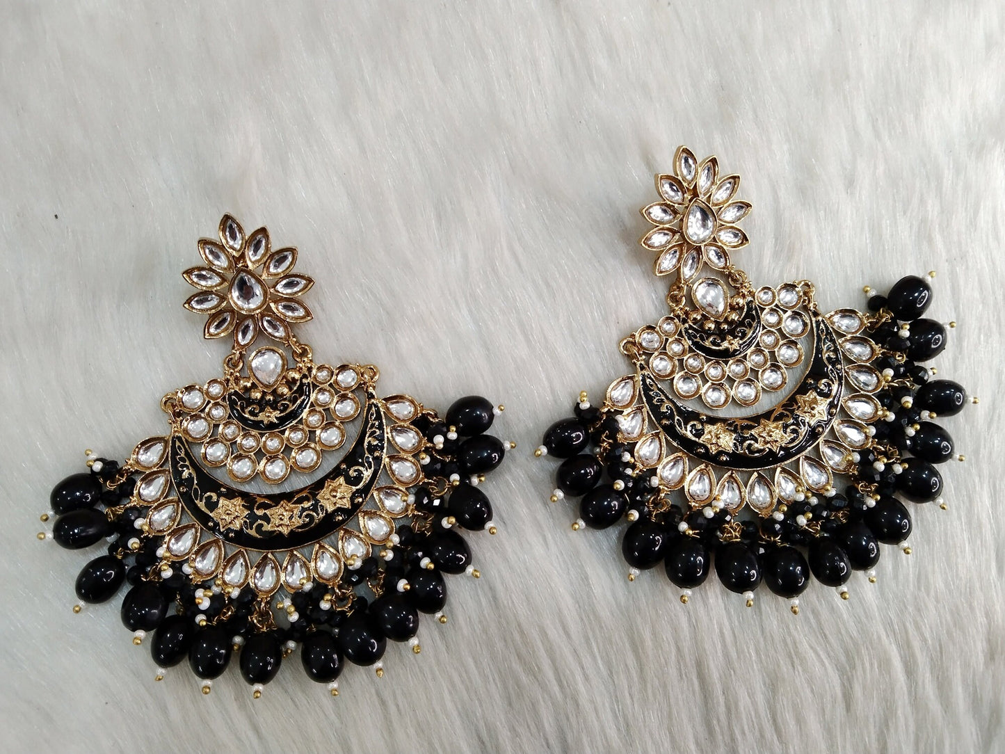 Indian Jewellery/Gold Indian Earrings Tikka Set/Indian Dark pink. black, peach chand balli Earrings Jewellery/Wedding Bridal Jewelry Set