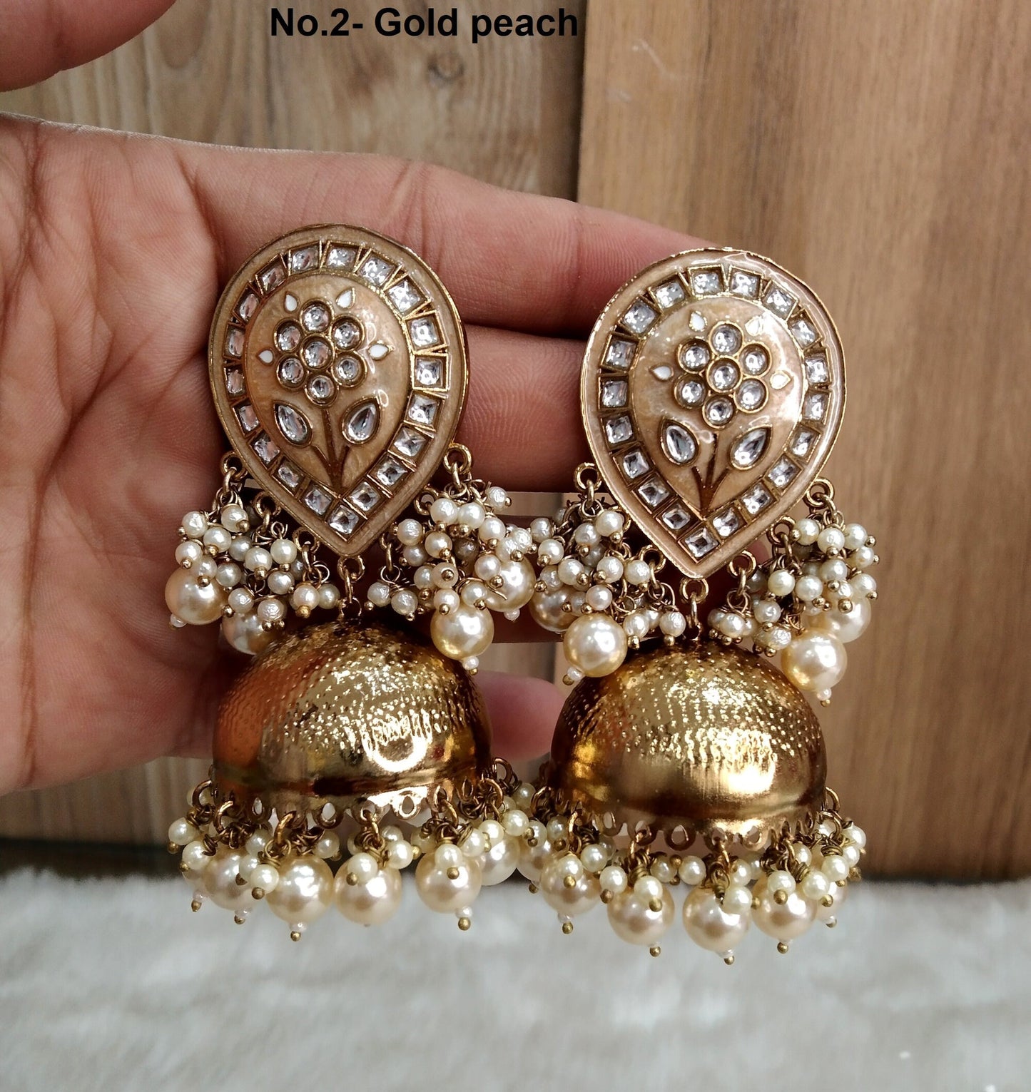 Indian Jhumka Earrings Jewelry/Punjabi Gold Wedding Indian Jewelry cream , peach Jhumka asia Earrings