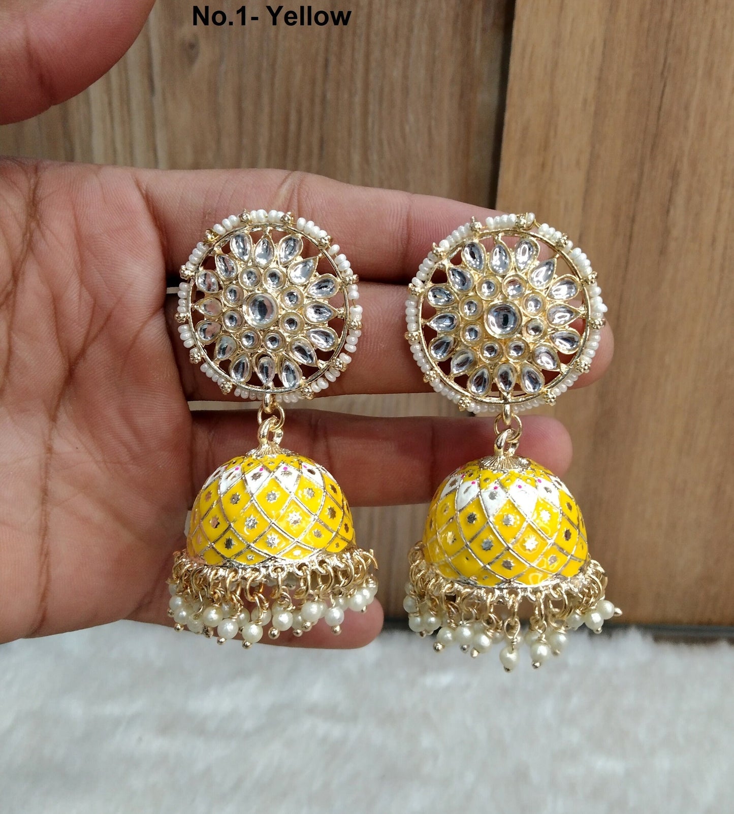 Indian Jhumka Earrings Jewellery/Punjabi Gold Wedding Indian Jewelry yellow , pink Jhumka Earrings