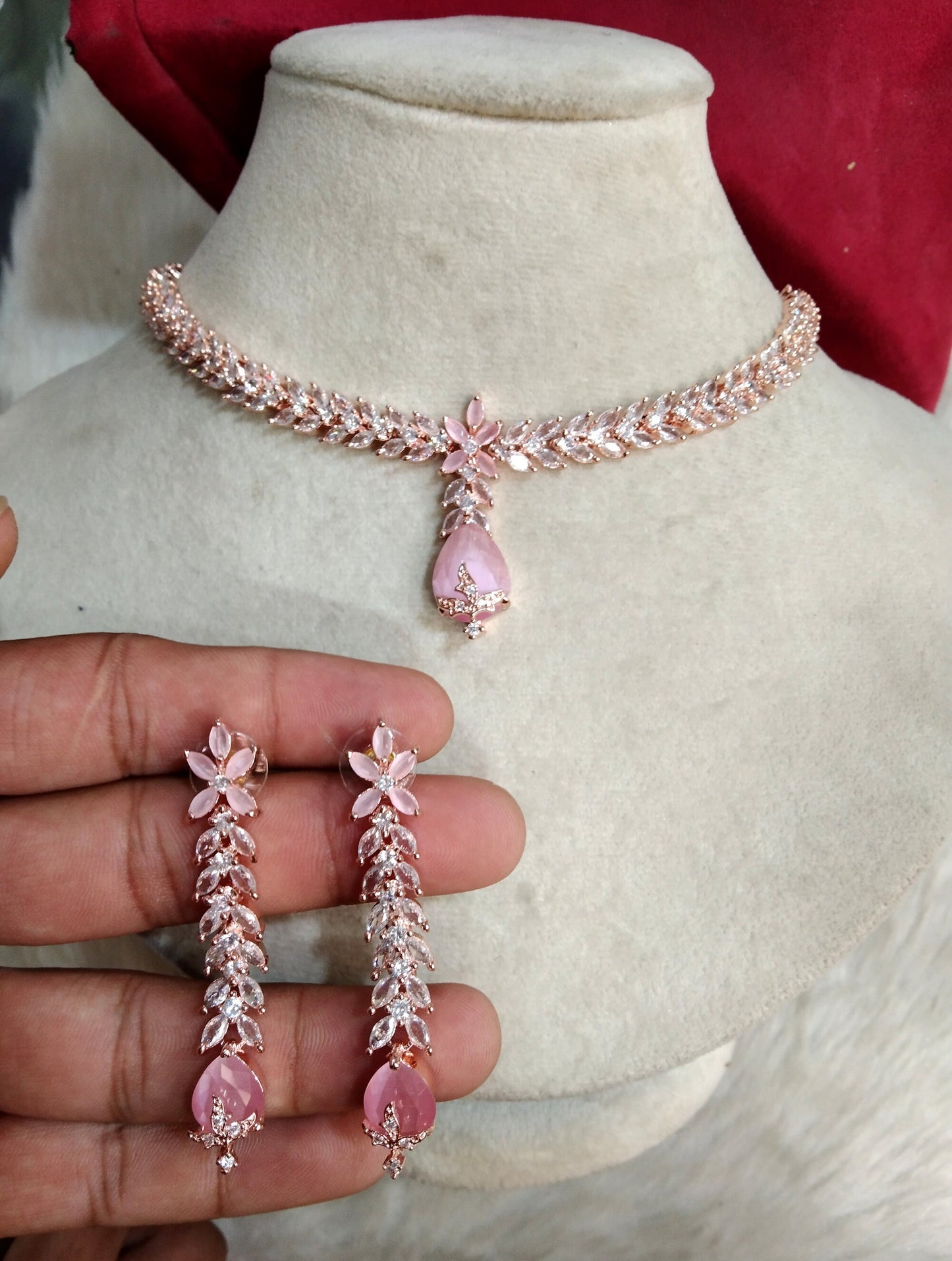 Cubic Zirconia Diamond necklace Earrings set, rose gold,silver Bridal necklace earrings jewellery david statement necklace set CZ necklace set