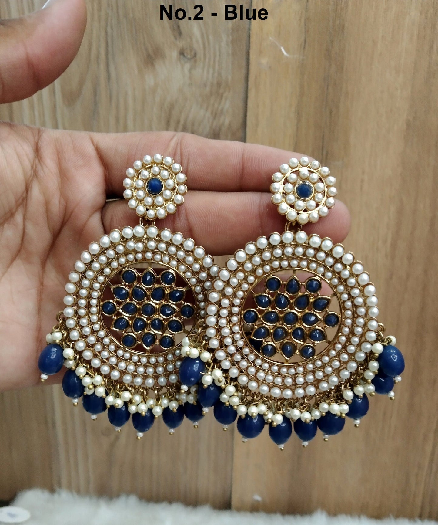 Indian Jewellery/Gold Indian Earrings Tikka Set/Indian yellow, blue chand balli Earrings Jewellery/Wedding Bridal Jewellery chintu Set