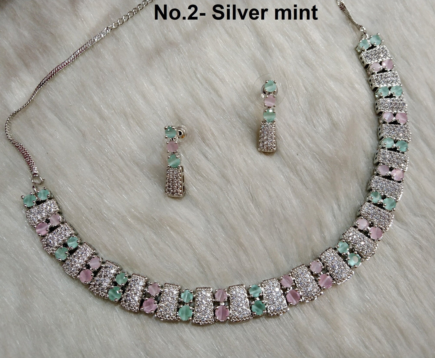 American Diamond necklace Earrings set, rose gold, Bollywood silver Bridal atif necklace earrings jewellery statement necklace set CZ necklace set