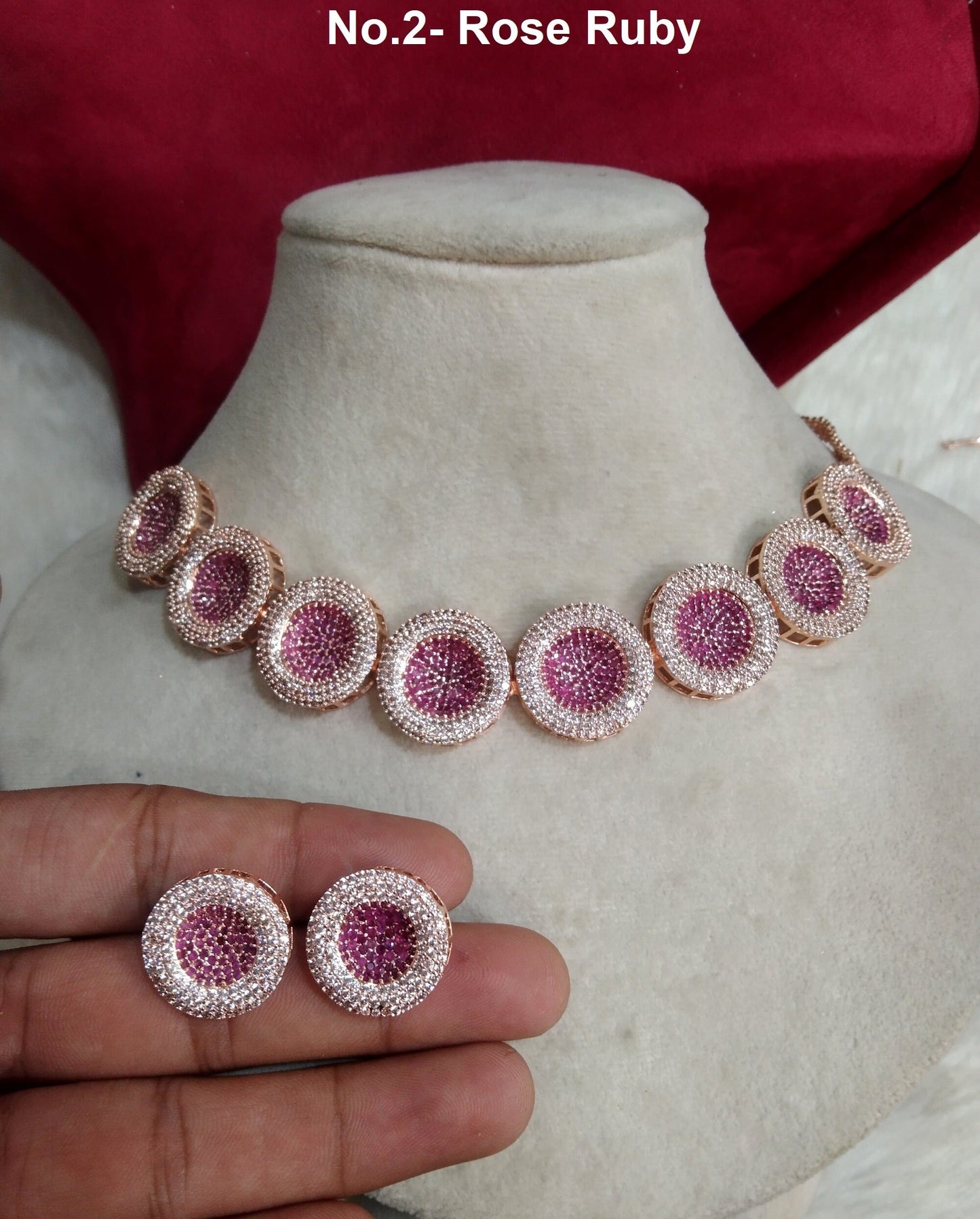 American Diamond Necklace Jewellery Earrings set, Rose gold paro Bollywood silver Bridal necklace earrings jewellery statement necklace set