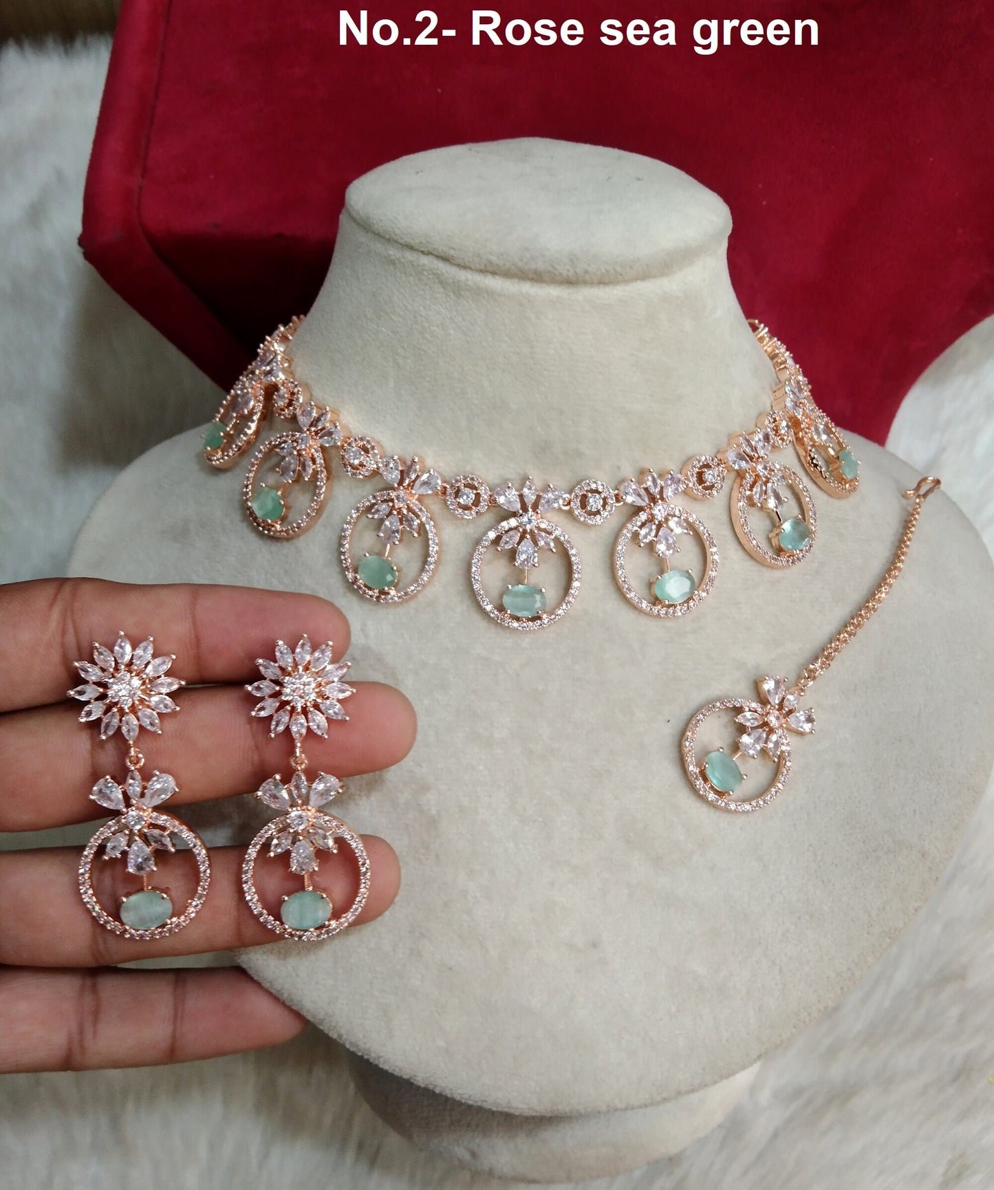 Cubic Zirconia Diamond necklace Earrings set, rose gold, silver Bridal necklace earrings jewellery sanam statement necklace set CZ necklace