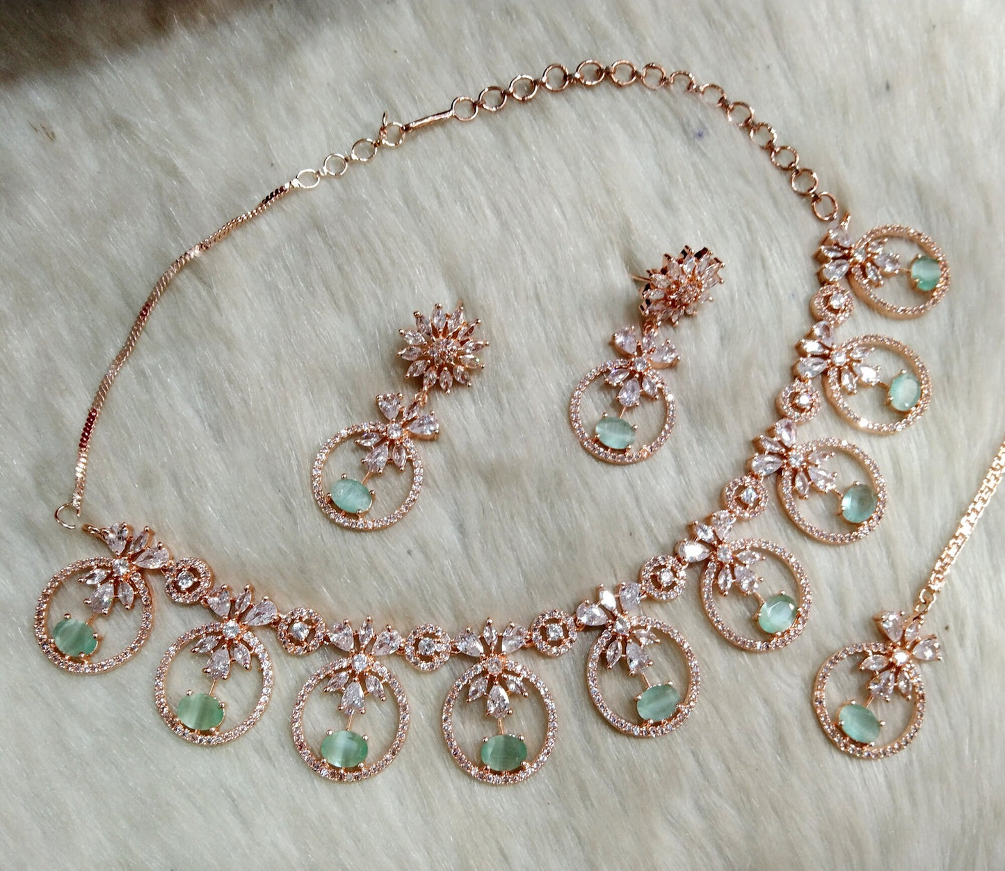 Cubic Zirconia Diamond necklace Earrings set, rose gold, silver Bridal necklace earrings jewellery sanam statement necklace set CZ necklace