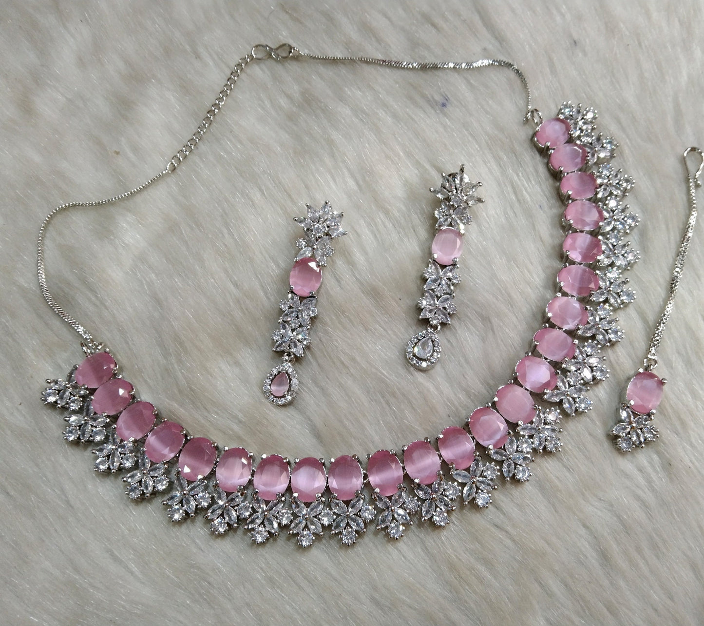 Cubic Zirconia Diamond necklace Earrings set, rose gold, silver Bridal necklace earrings jewelry vallejo statement necklace set CZ necklace