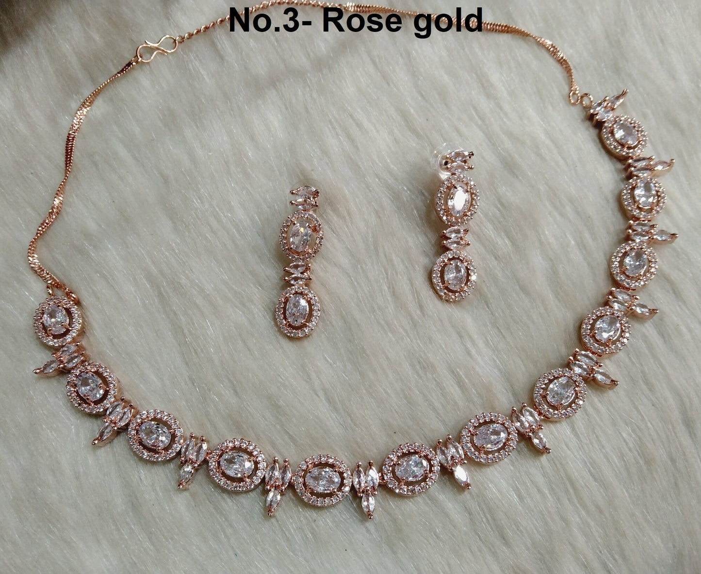 Cubic Zirconia Diamond necklace Earrings set, rose gold, silver Bridal necklace snap earrings jewellery statement necklace set CZ necklace set