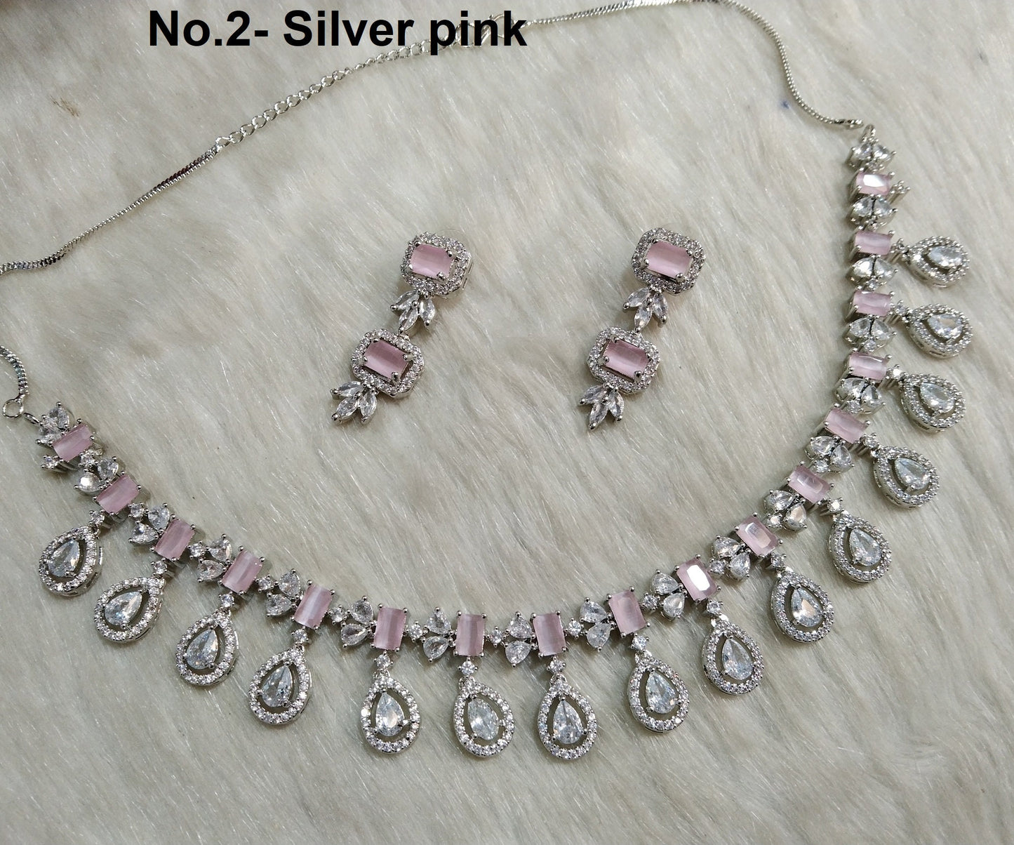 Cubic Zirconia Diamond necklace Earrings set, rose gold, silver Bridal necklace earrings Chammak jewellery necklace set CZ necklace set