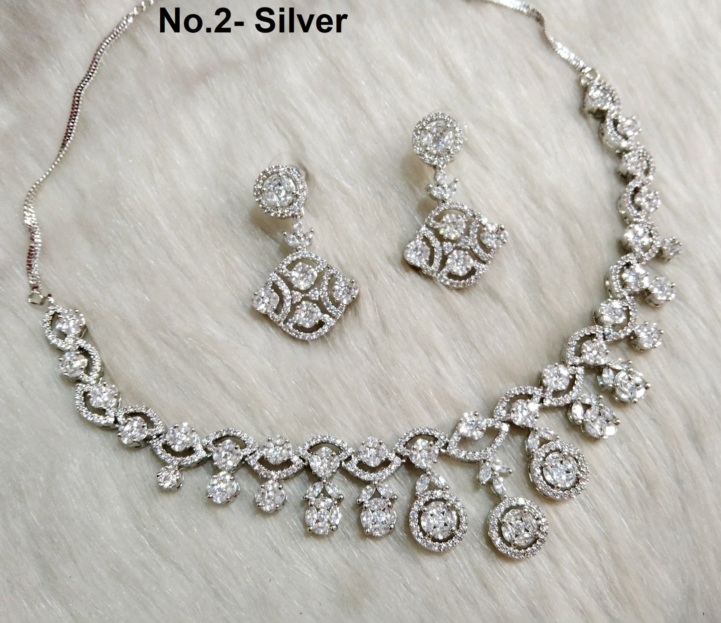 Cubic Zirconia Diamond necklace Earrings set, rose gold, silver Bridal passori necklace earrings jewellery statement necklace set