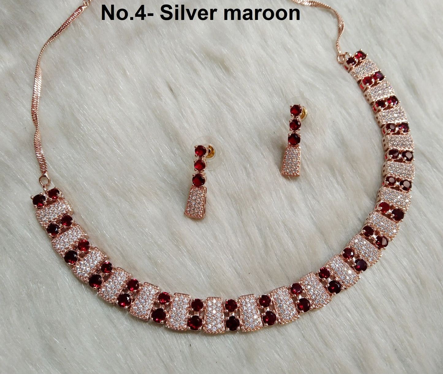 American Diamond necklace Earrings set, rose gold, Bollywood silver Bridal atif necklace earrings jewellery statement necklace set CZ necklace set