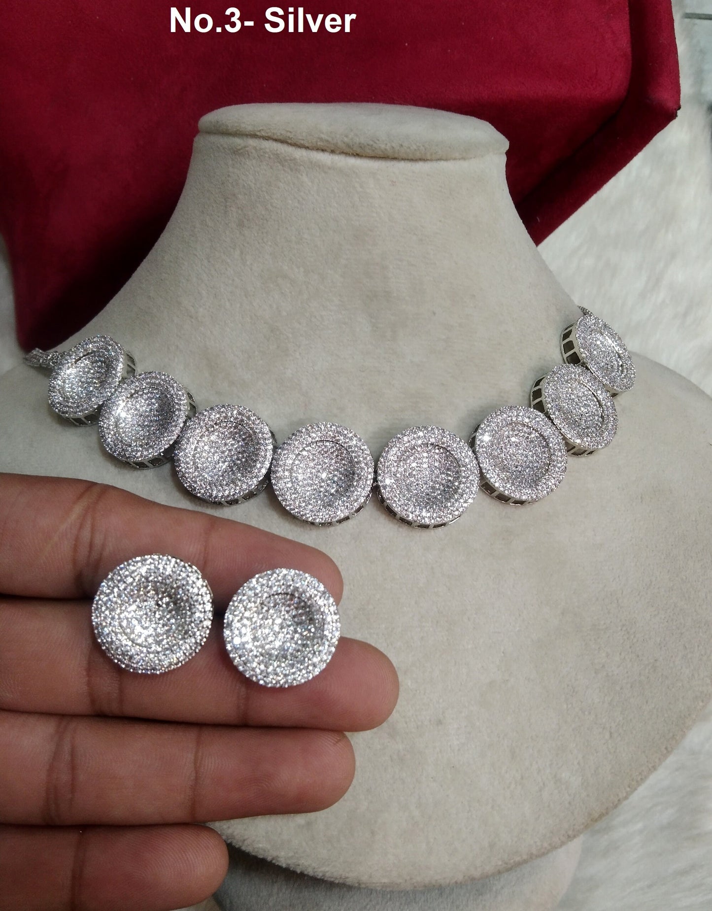 American Diamond Necklace Jewellery Earrings set, Rose gold paro Bollywood silver Bridal necklace earrings jewellery statement necklace set