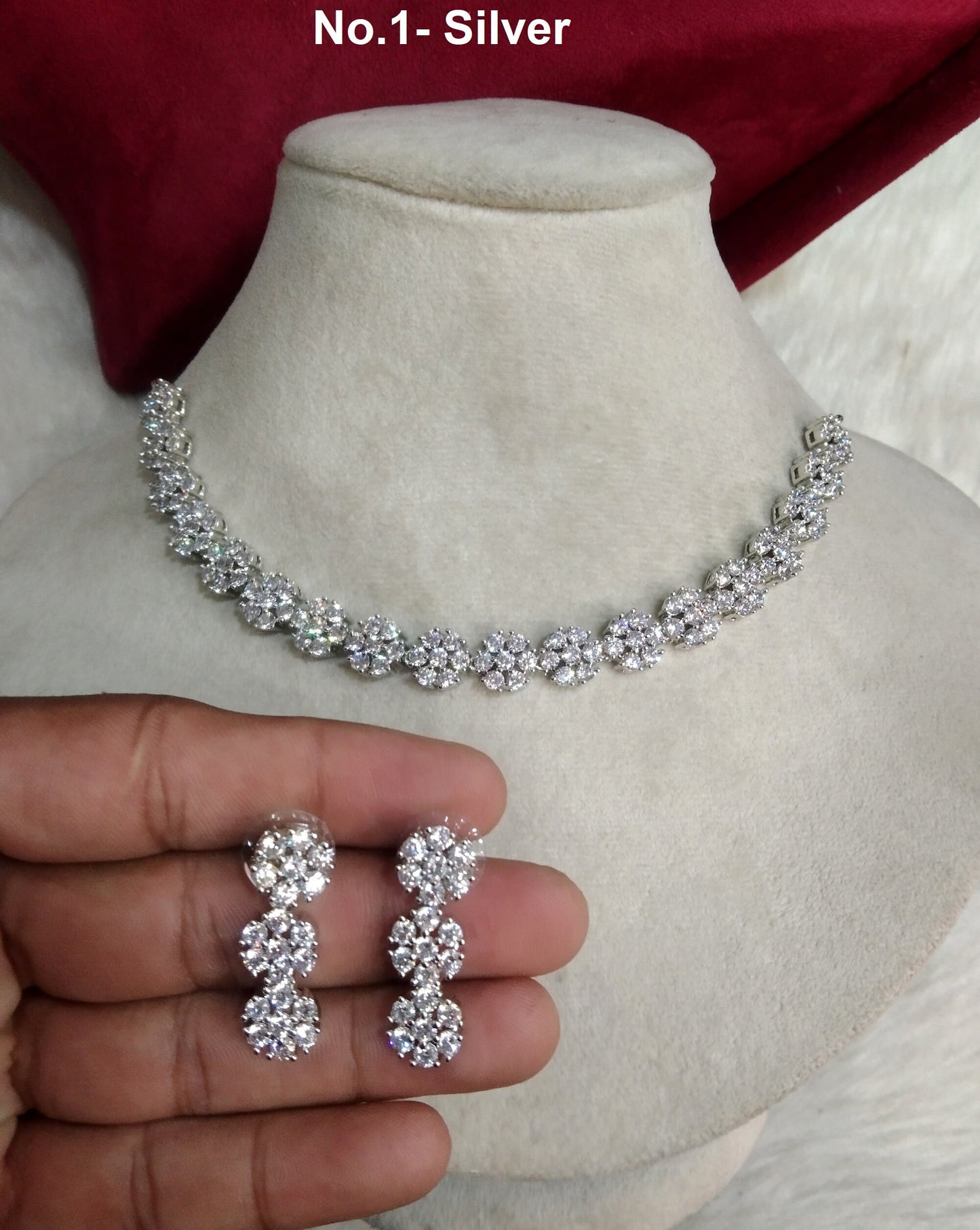 Cubic Zirconia Diamond necklace Earrings set, rose gold, silver Bridal necklace snap earrings jewellery statement necklace set CZ necklace set