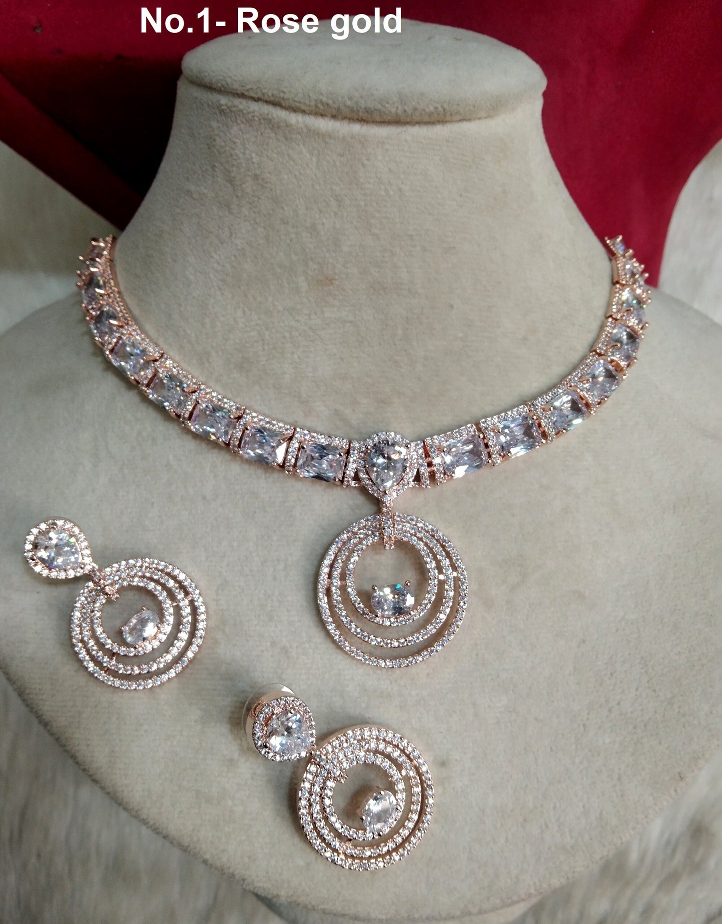 Cubic Zirconia Diamond necklace Earrings set, rose gold, Republic silver Bridal necklace earrings jewellery statement necklace set CZ necklace