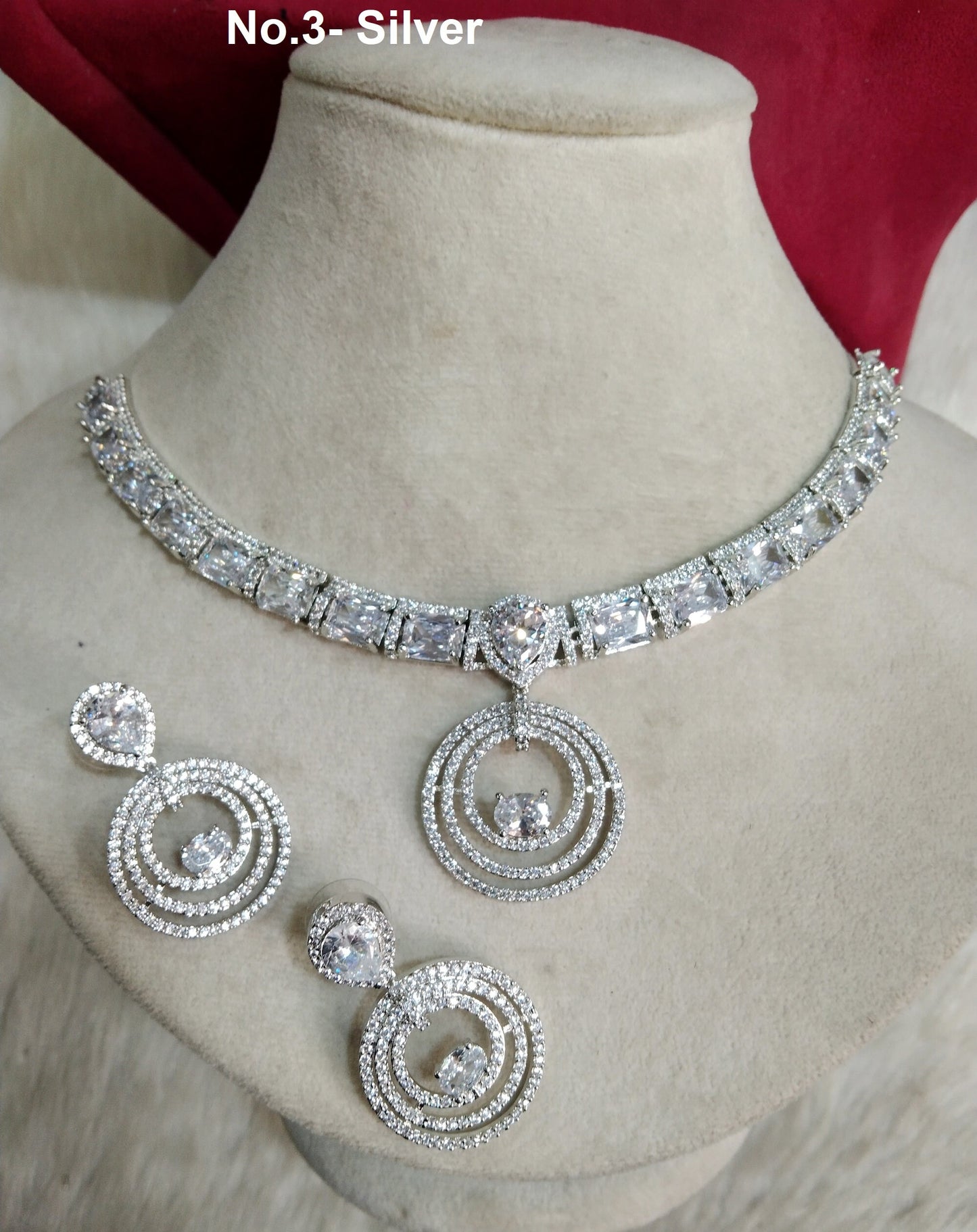 Cubic Zirconia Diamond necklace Earrings set, rose gold, Republic silver Bridal necklace earrings jewellery statement necklace set CZ necklace