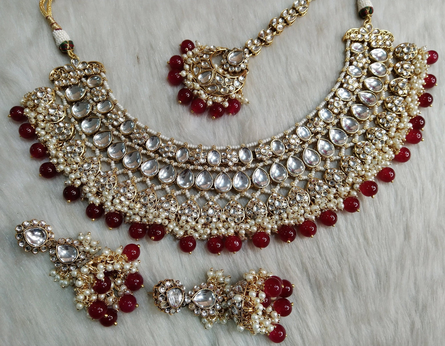 Indian Jewellery/ Gold Semi Bridal Kundan necklace Set Indian Wedding Semi Bridal Ethnic Jewellery riverhead Necklace
