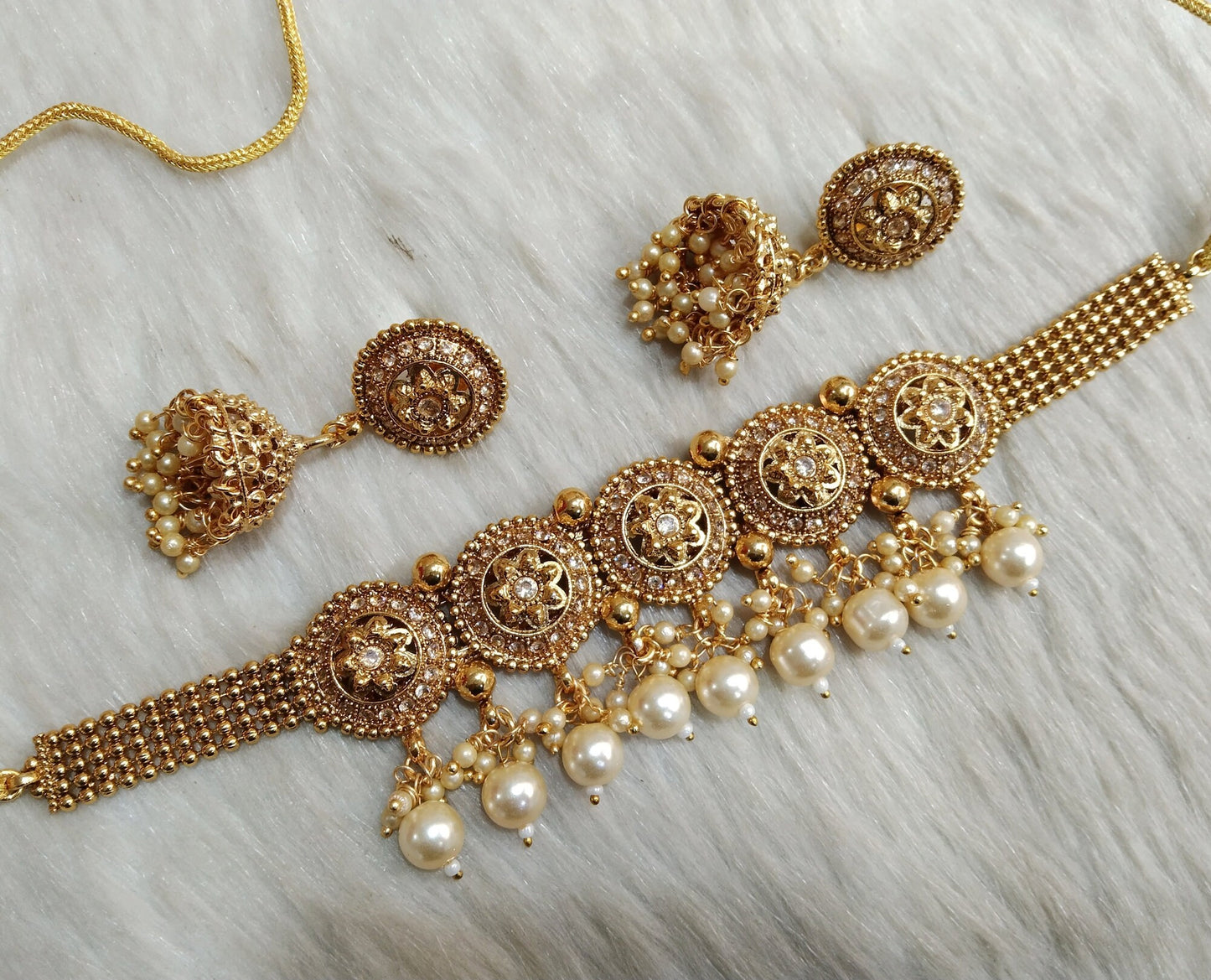 Indian Gold Jewellery choker set/Gold finish Choker Set Bollywood Style Gold Finish mangalore South Indian bridal Jewellery