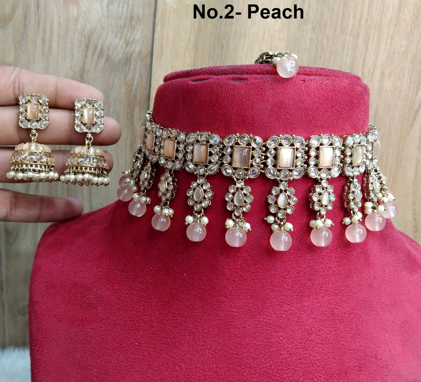 Indian jewellery Choker Set Necklace/ Dark gold green,peach, sea green , pink, firoji, mehndi choker Jewellery set visalia Indian choker set