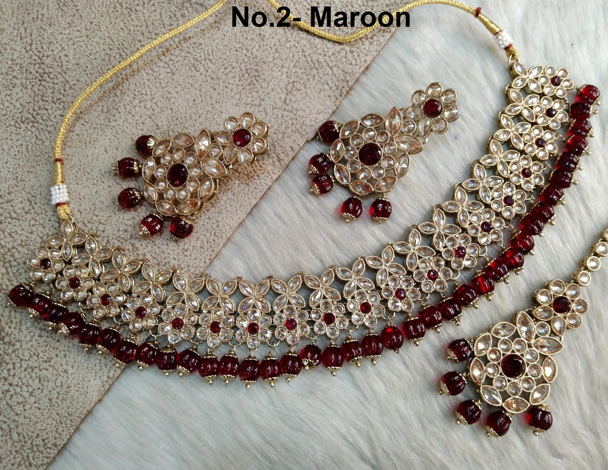 Indian Jewellery Antique gold Necklace Tikka Set/Gold burbank Bollywood Necklace Set/Indian necklace ethnic necklace set