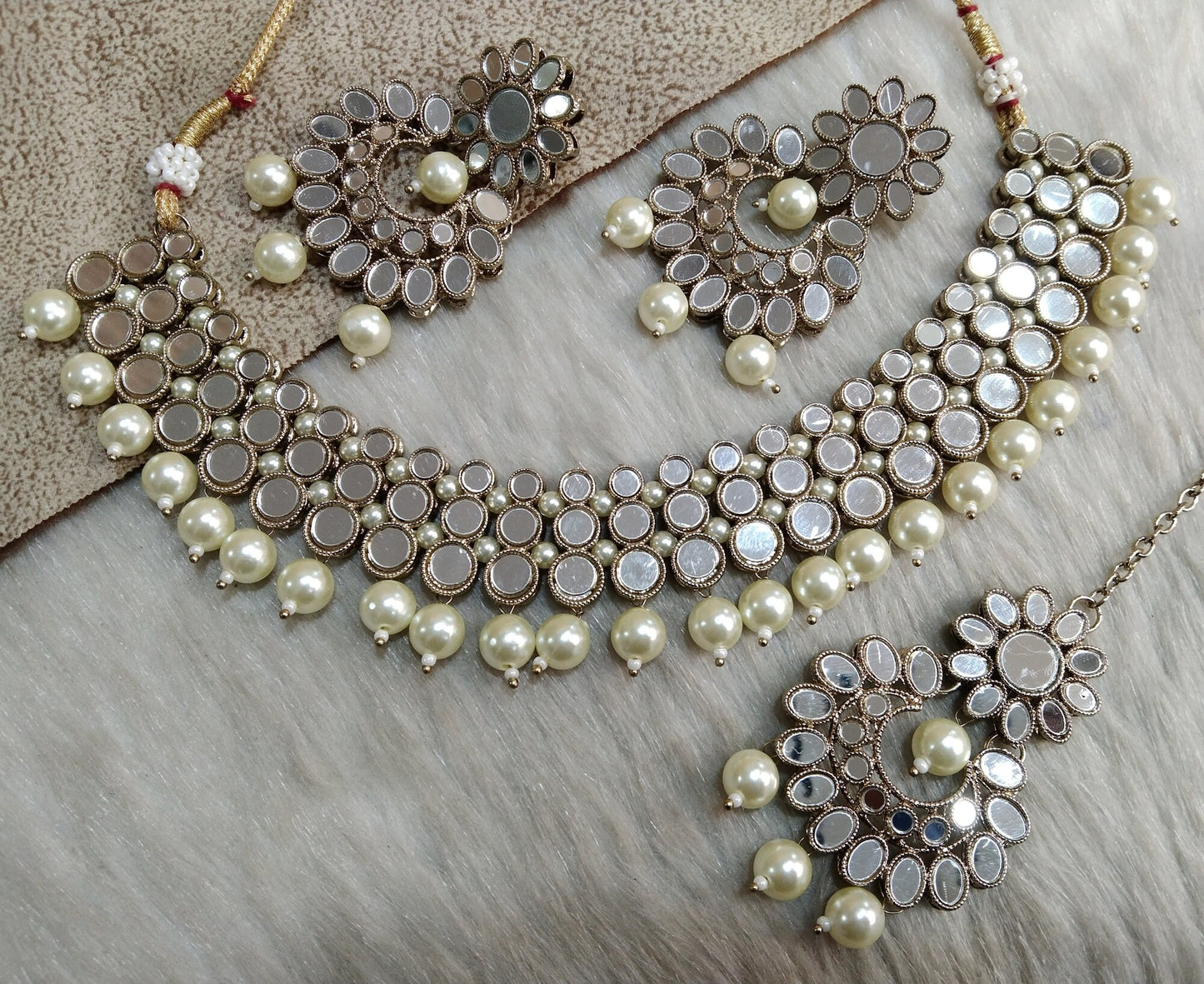 Indian Jewellery /Gold multicolor Bridal mirror Kundan necklace Set/Bollywood Gold Indian Jewellery Necklace Set