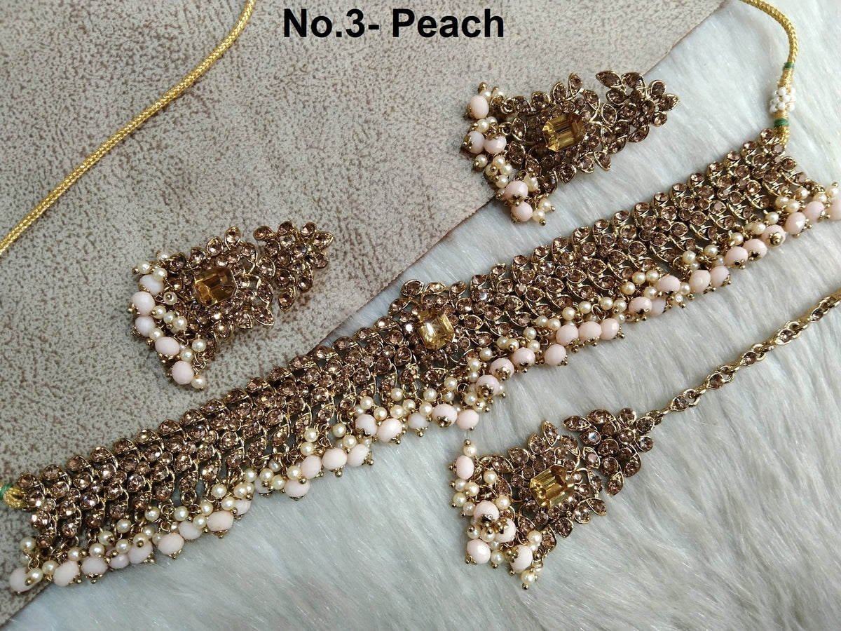 Green Indian Jewelry Jewellery/Dark gold choker Set/Bollywood dark gold, Gold peach, sky blue, Indian Jewellery Set /Bridesmaid adelaide sets
