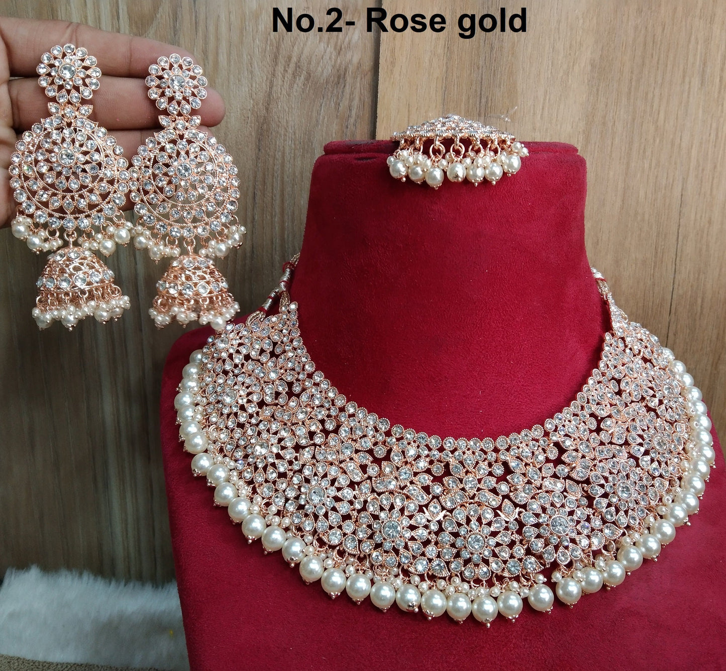 Indian Jewellery/ Semi Bridal Gold Bollywood Bride Jewelry Necklace Set/Rose Gold necklace darwin ventura Set