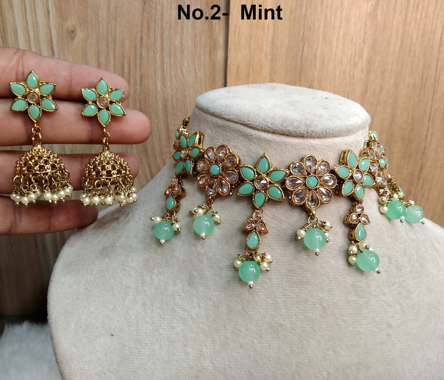 Indian  Jewellery Antique gold pink, dark gold, mint, green choker Tikka Set/Gold Bollywood niagara Set/Indian ethnic choker set
