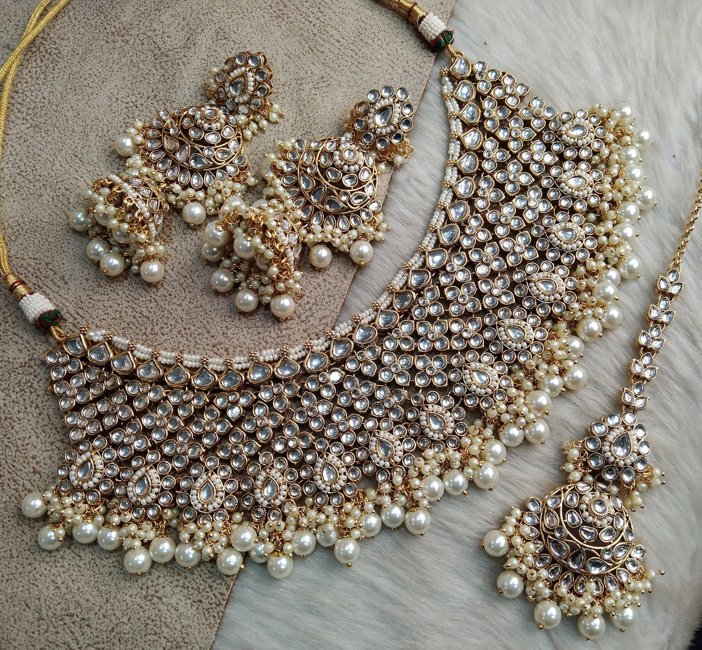 Indian Jewellery/Bridal Gold white, pink mint Kundan necklace Set/Indian Wedding Kundan Paul Jewellery bollywood Necklace set