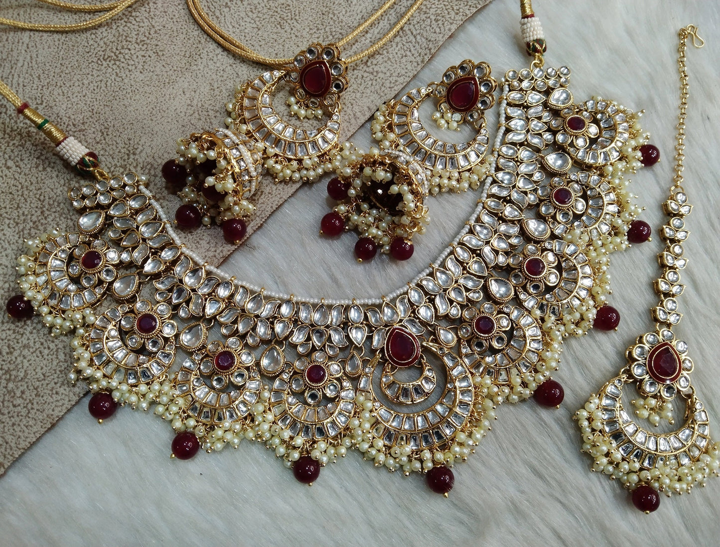 Indian Jewellery/ Gold Bridal Kundan necklace Set Indian gold white, maroon, pastel green, green Bridal Jewellery guetta beiber Necklace