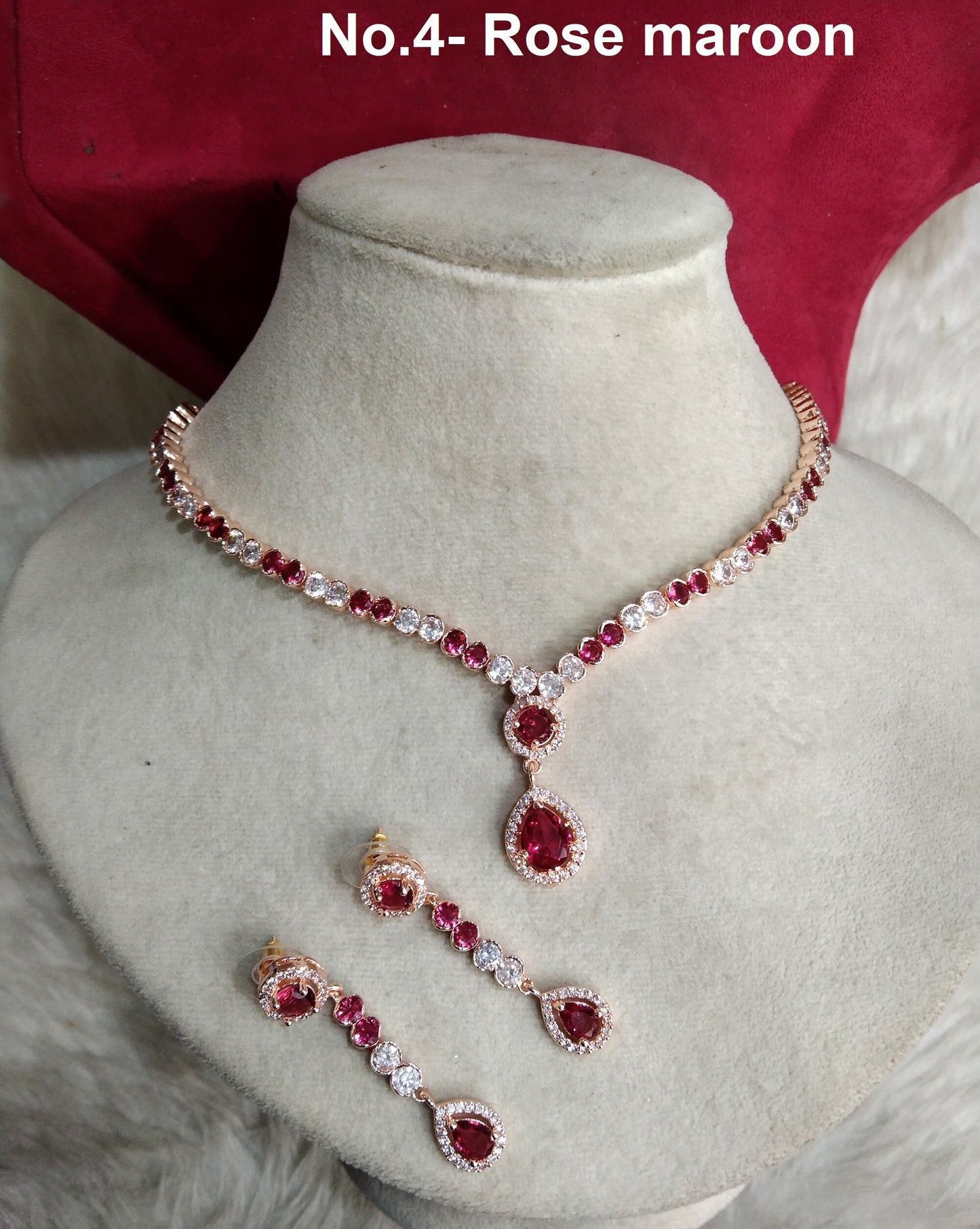 Cubic Zirconia Diamond necklace Earrings set, rose gold, santa Bridal necklace earrings jewellery statement necklace set CZ necklace set