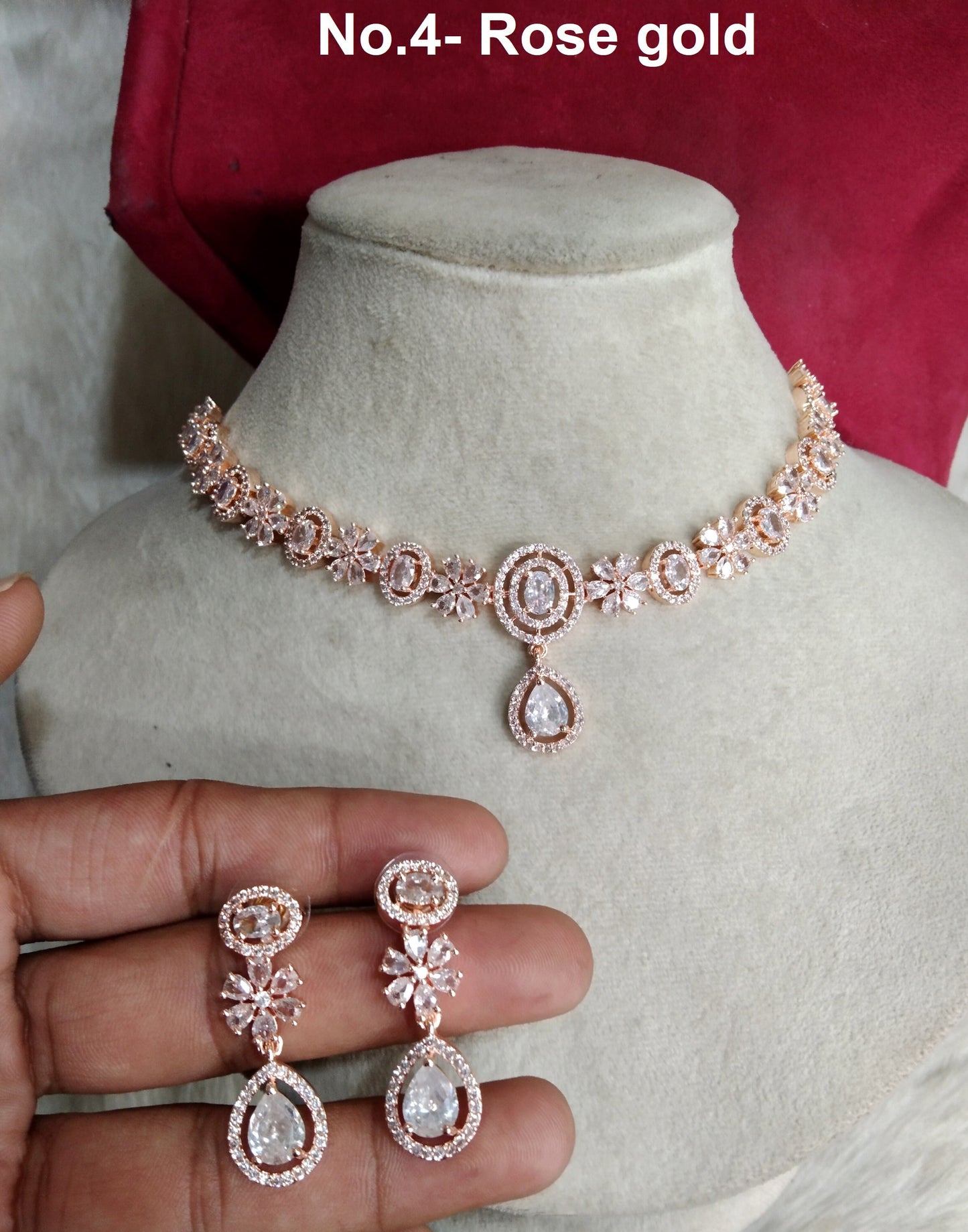 Cubic zirconia diamond necklace set, rose gold cz necklace corona set