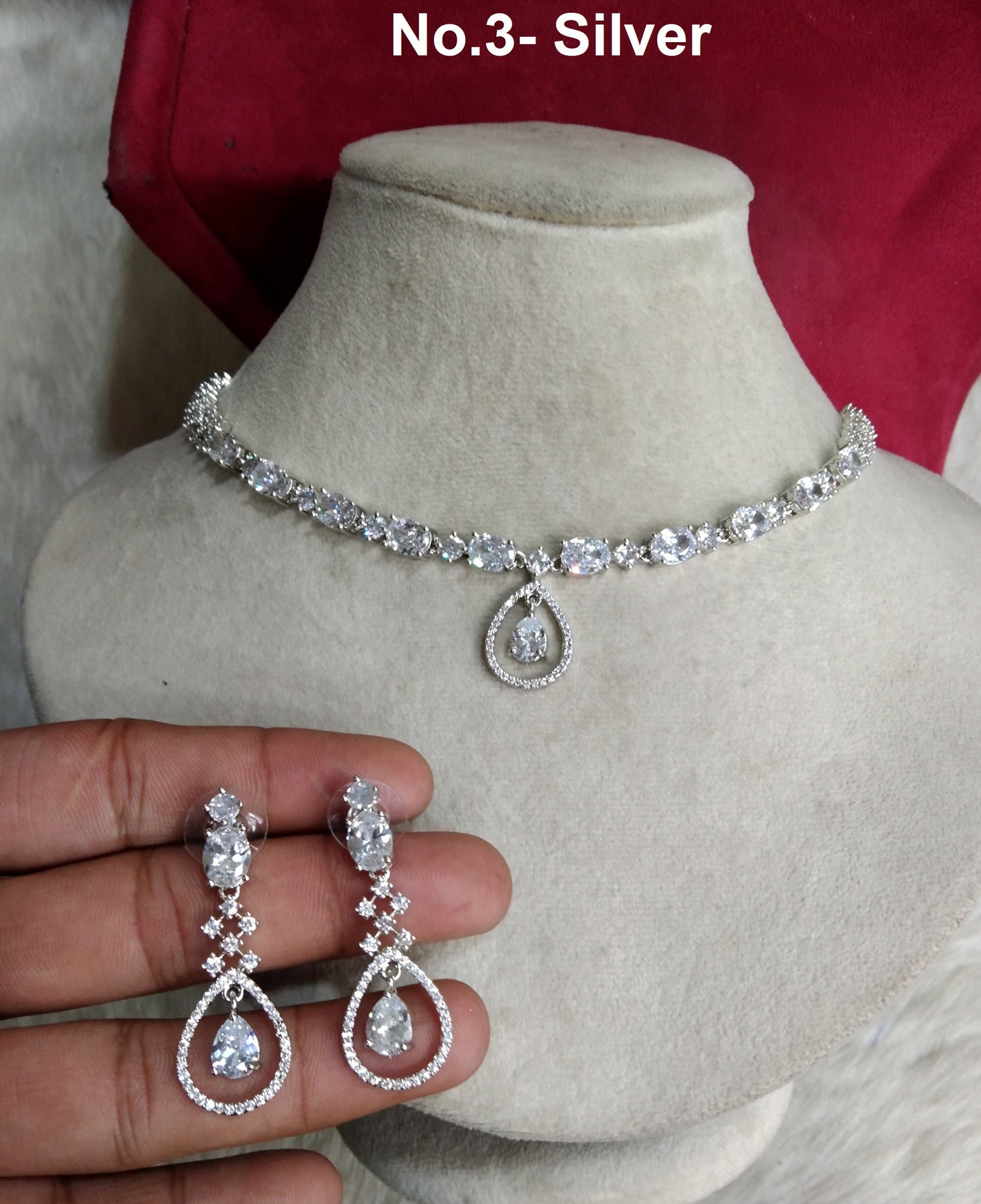 Cubic zirconia diamond necklace set, rose gold cz necklace corona set