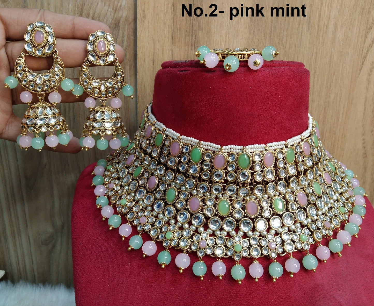 Indian Jewellery, Ivory Gold white,Pink Kundan necklace Set Indian Wedding Semi Bridal Ethnic Bridal Necklace, bridesmaids set, Bridal set