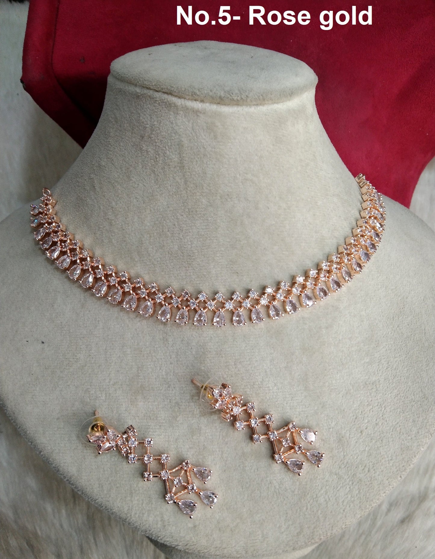 Cubic Zirconia Diamond necklace Earrings set, rose gold,san fransico Bridal necklace earrings jewellery statement necklace set CZ necklace set