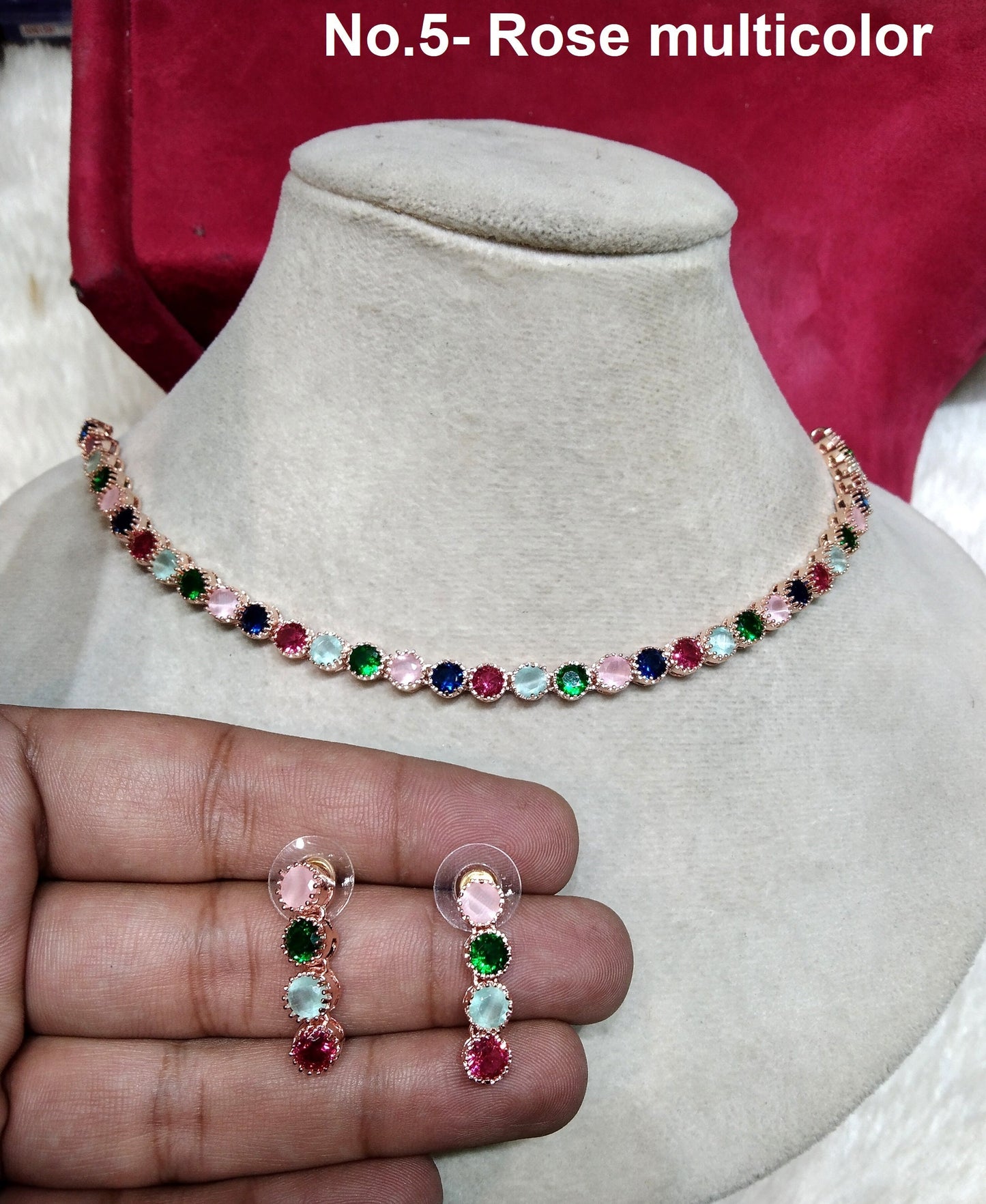Cubic Zirconia Diamond necklace Earrings set, rose gold, dans Bridal necklace earrings jewellery statement necklace set CZ necklace set