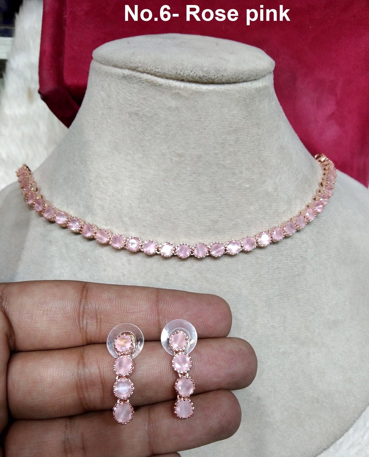 Cubic Zirconia Diamond necklace Earrings set, rose gold, dans Bridal necklace earrings jewellery statement necklace set CZ necklace set