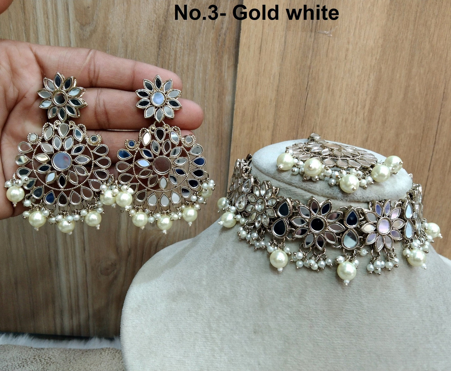 Indian Jewellery mirror Kundan Choker Bridal Wedding Bollywood Style Gold Finish choker Set/ Gold Choker set