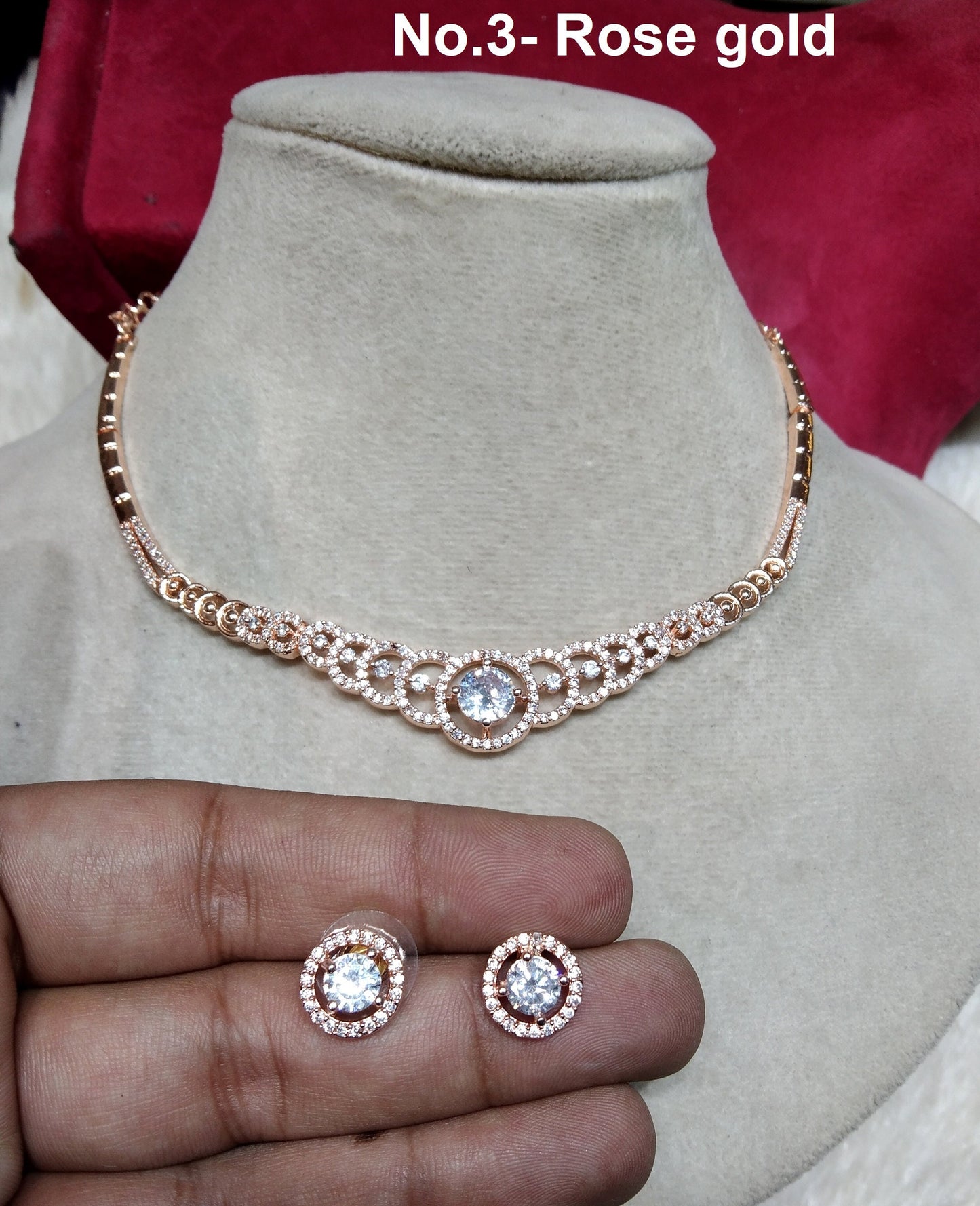 Cubic Zirconia Diamond necklace Earrings set, rose gold, corpus Bridal necklace earrings jewellery statement necklace set CZ necklace set