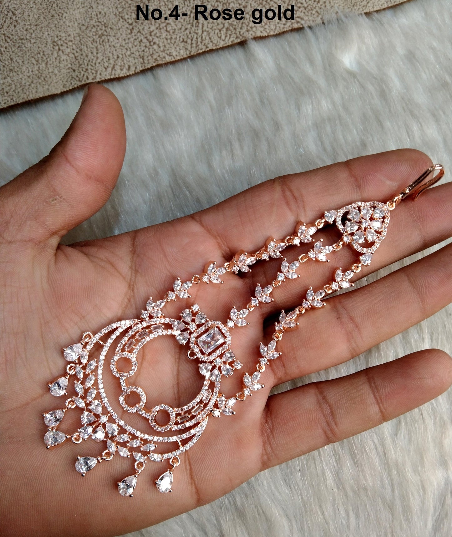 Passa Jhumar Jhoomer Headpiece Bridal Passa/Hijab Headpiece/Rose gold silver ad cz stones Indian Hair Jewellery/Pakistani Headpiece jewellery
