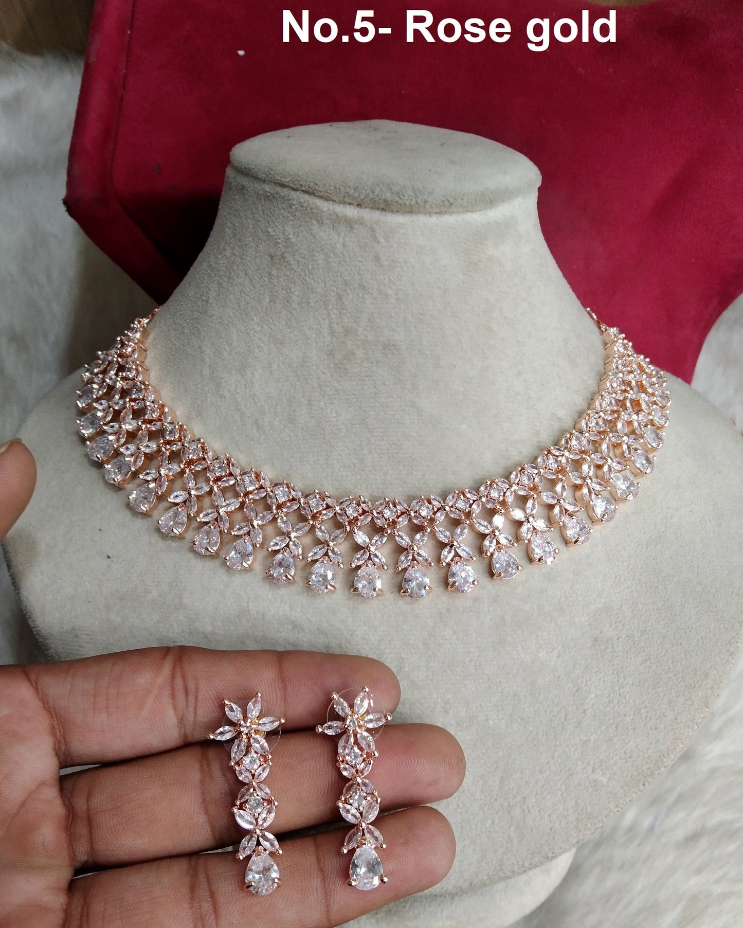 Cubic Zirconia Diamond necklace Earrings set, rose gold, Irvine, oxnard Bridal necklace earrings necklace set CZ necklace set