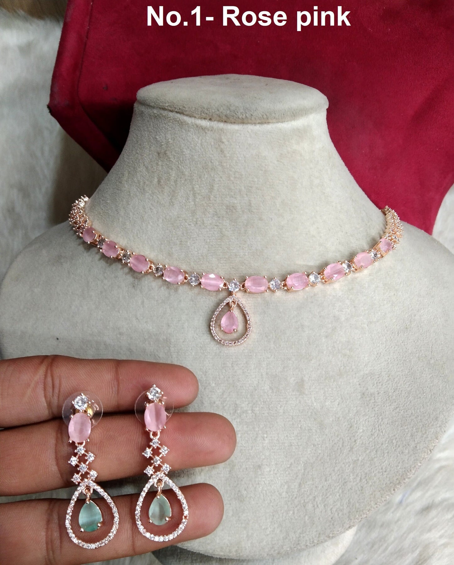 Cubic zirconia diamond necklace set, rose gold cz necklace corona set