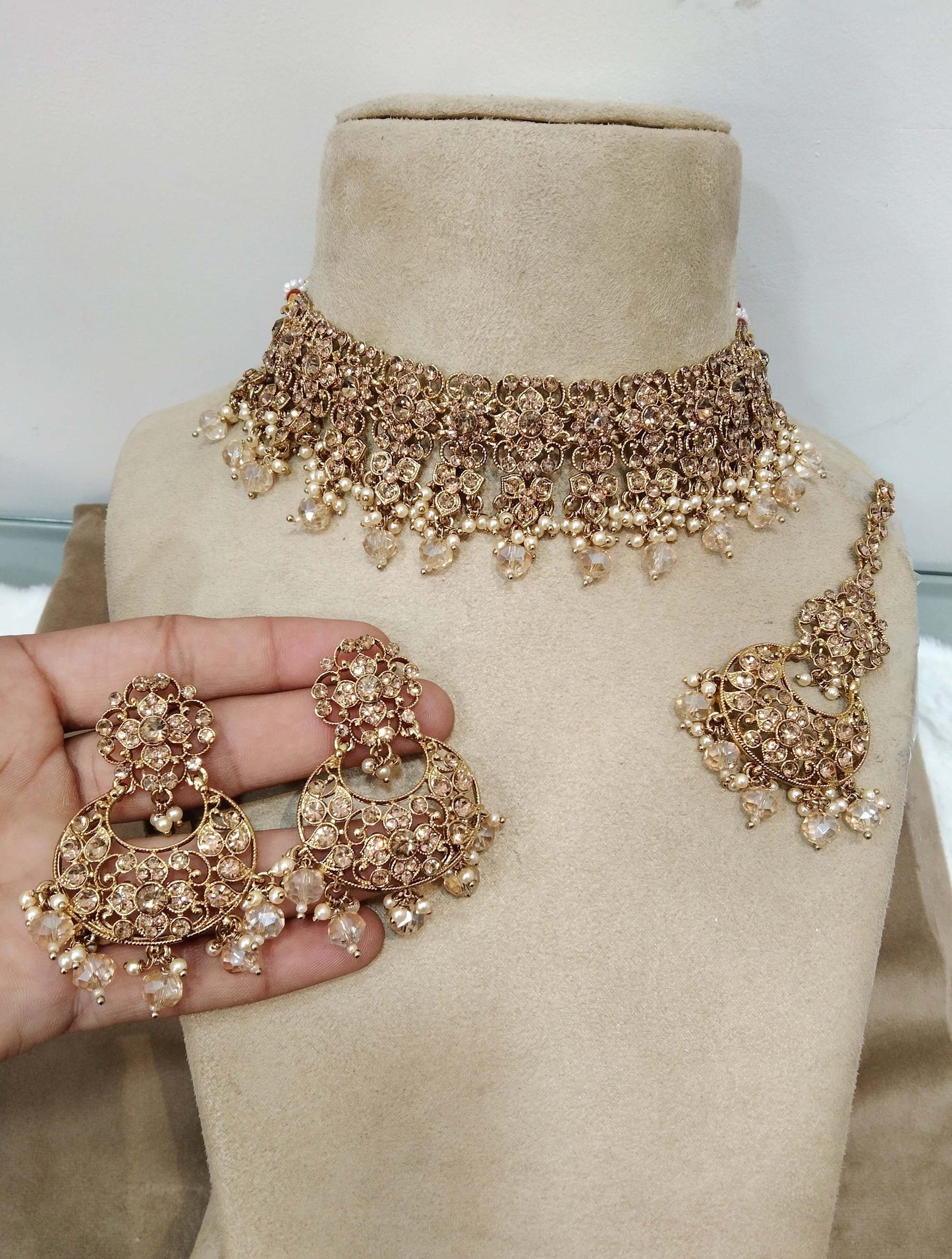 Choker Set Necklace Set/ Dark gold choker set Jewellery set /Indian choker necklace set/Bridesmaid Jewellery