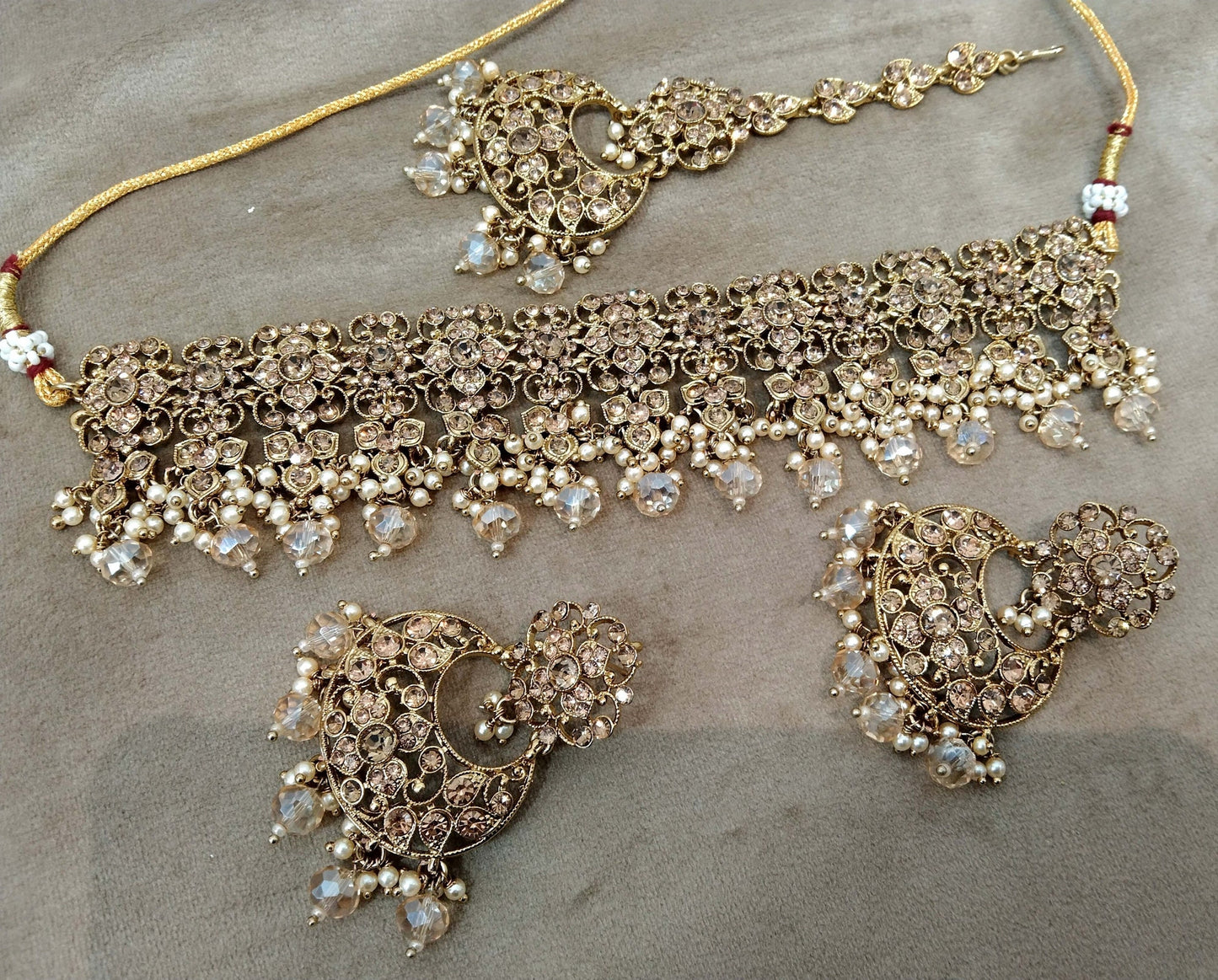 Choker Set Necklace Set/ Dark gold choker set Jewellery set /Indian choker necklace set/Bridesmaid Jewellery